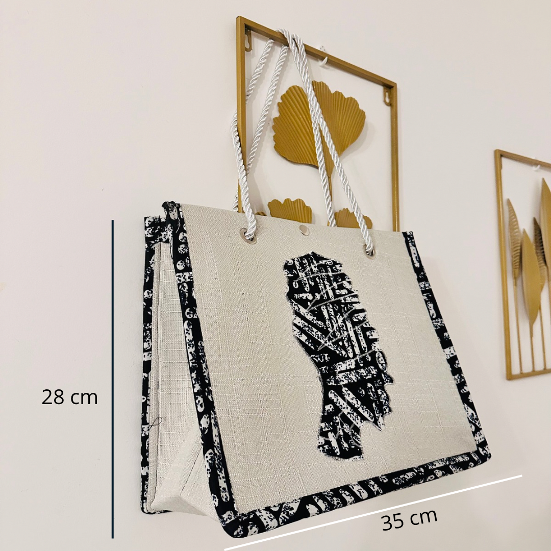 sac de plage beige, sac caba tissu africain