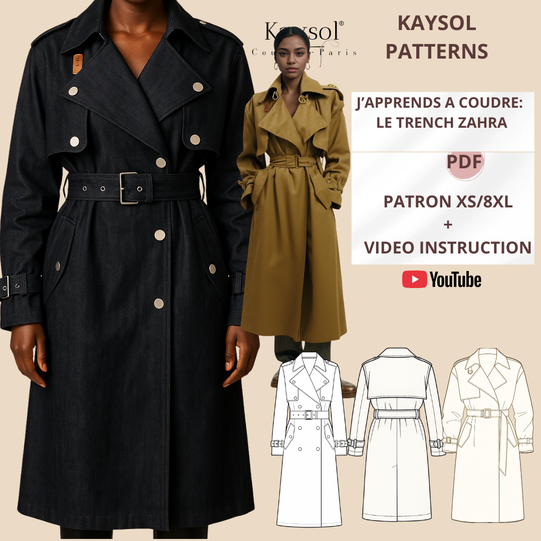 Apprendre à Coudre un Trench + Patron couture Trench Zahra – XS/S au 7XL/8XL