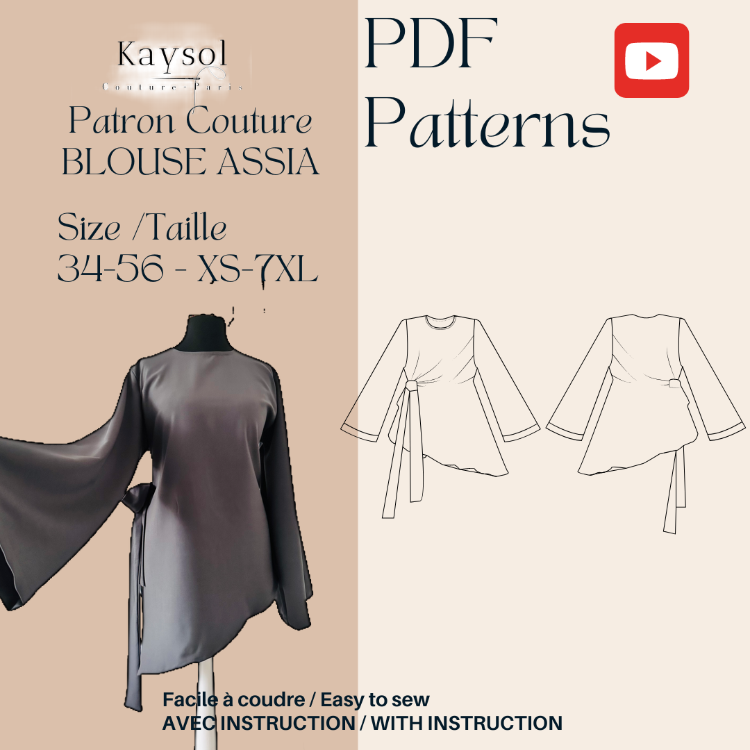 Patron couture Blouse asymetrique - Patron PDF blouse Assia - Avec instructions video