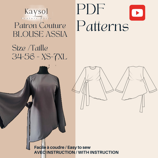 Patron couture Blouse asymetrique - Patron PDF blouse Assia - Avec instructions video