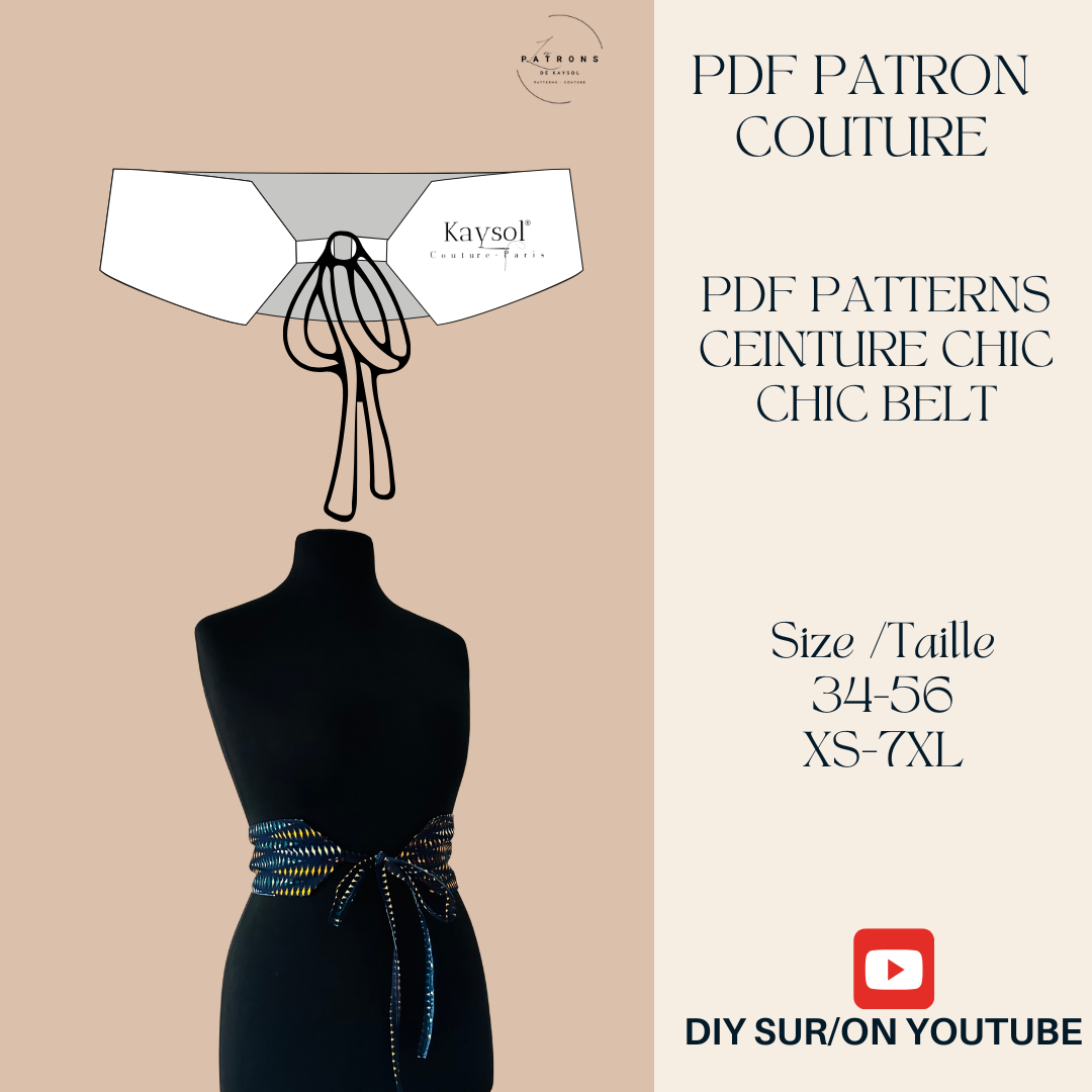 Patron Couture ceinture pour Kimono - Ceinture Femme chic - Patron Pdf - Taille 34/56