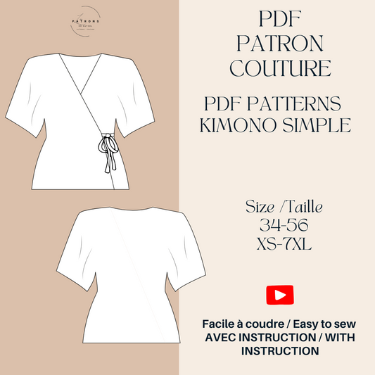 Patron Kimono Femme - ¨Patrron couture pdf - Facile - Avec instructions - 12 tailles