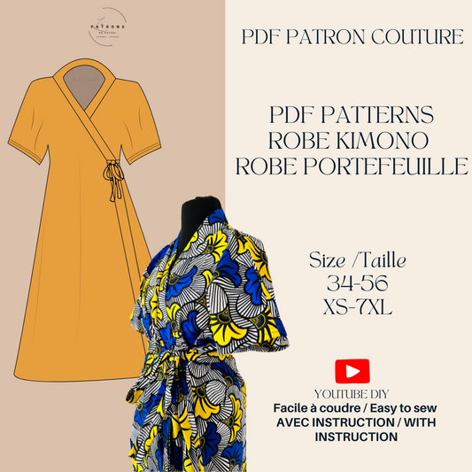 Patron couture Robe Portefeuille - Patron couture Kimono femme - PDF