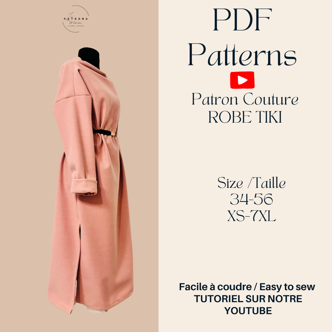 Patron couture Robe longue - Patron couture Pdf - Avec instructions - 12 tailles