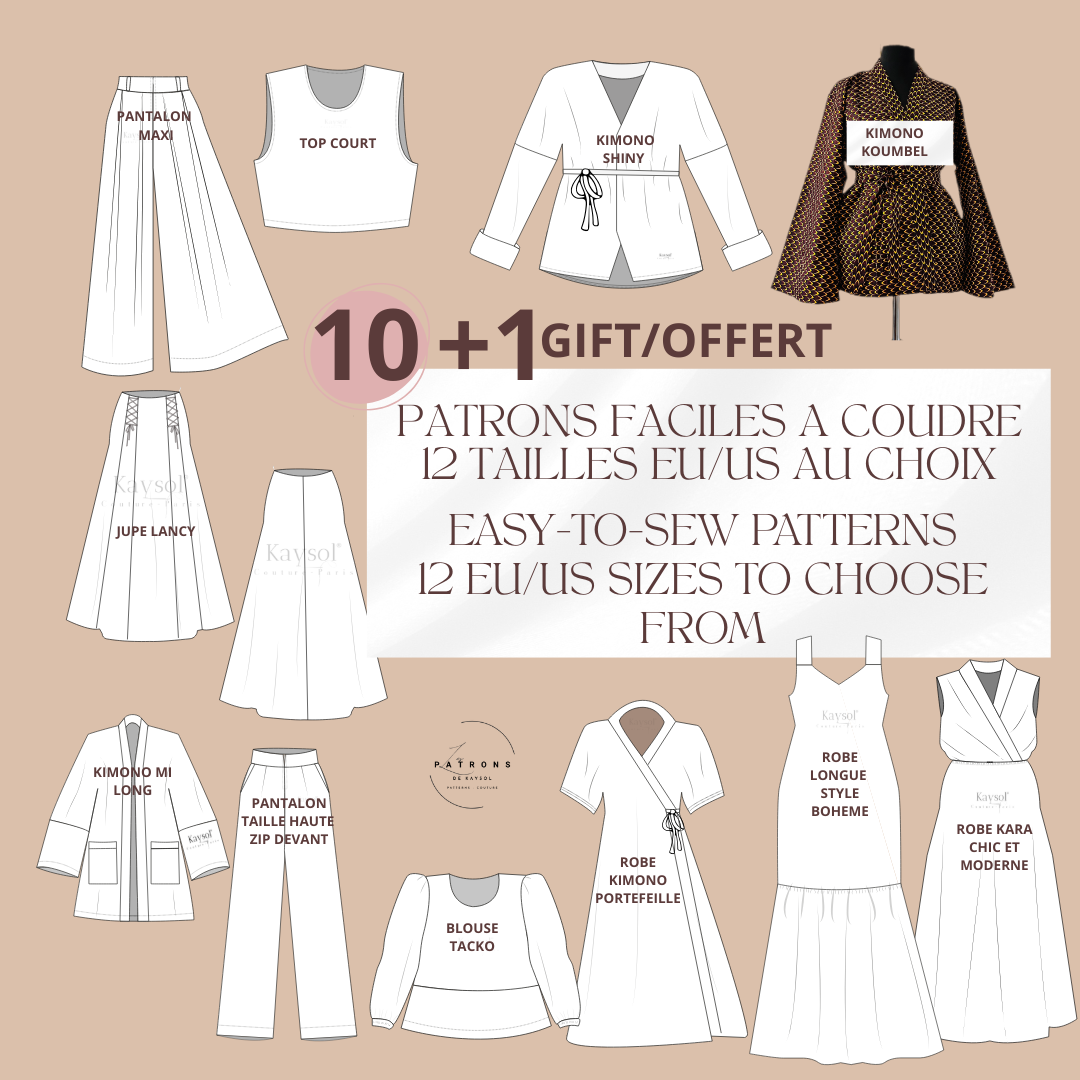 Pack Patrons Couture - 11 Patrons - Taille XXS/5XL / 34/56 EU/US - Français/Anglais - Bundle