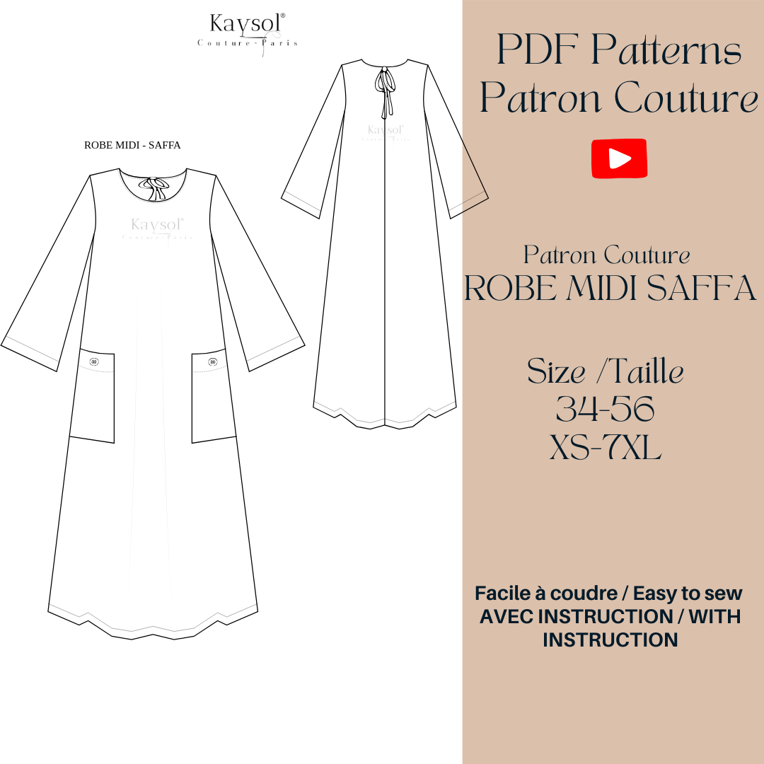 Patron couture robe d hiver Taille 34 a 56 EU US Patron couture PDF