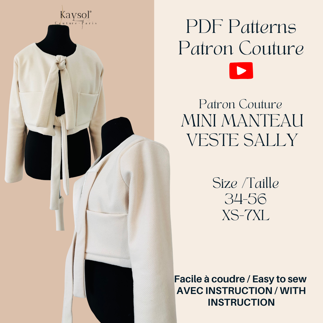 Patron Couture Manteau-Veste femme - Patron Format PDF - Taille EU-US de du 34 au 56