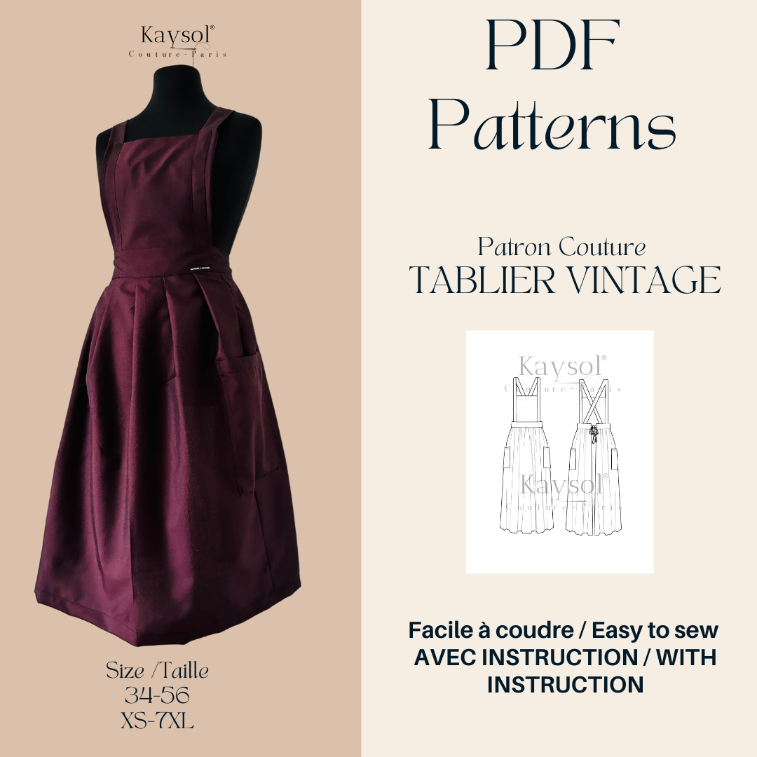 TABLIER VINTAGE _ TABLIER DE CUISINE A COUDRE _ PATRON PDF COUTURE FACILE _ CADEAU NOEL FAIT MAIN