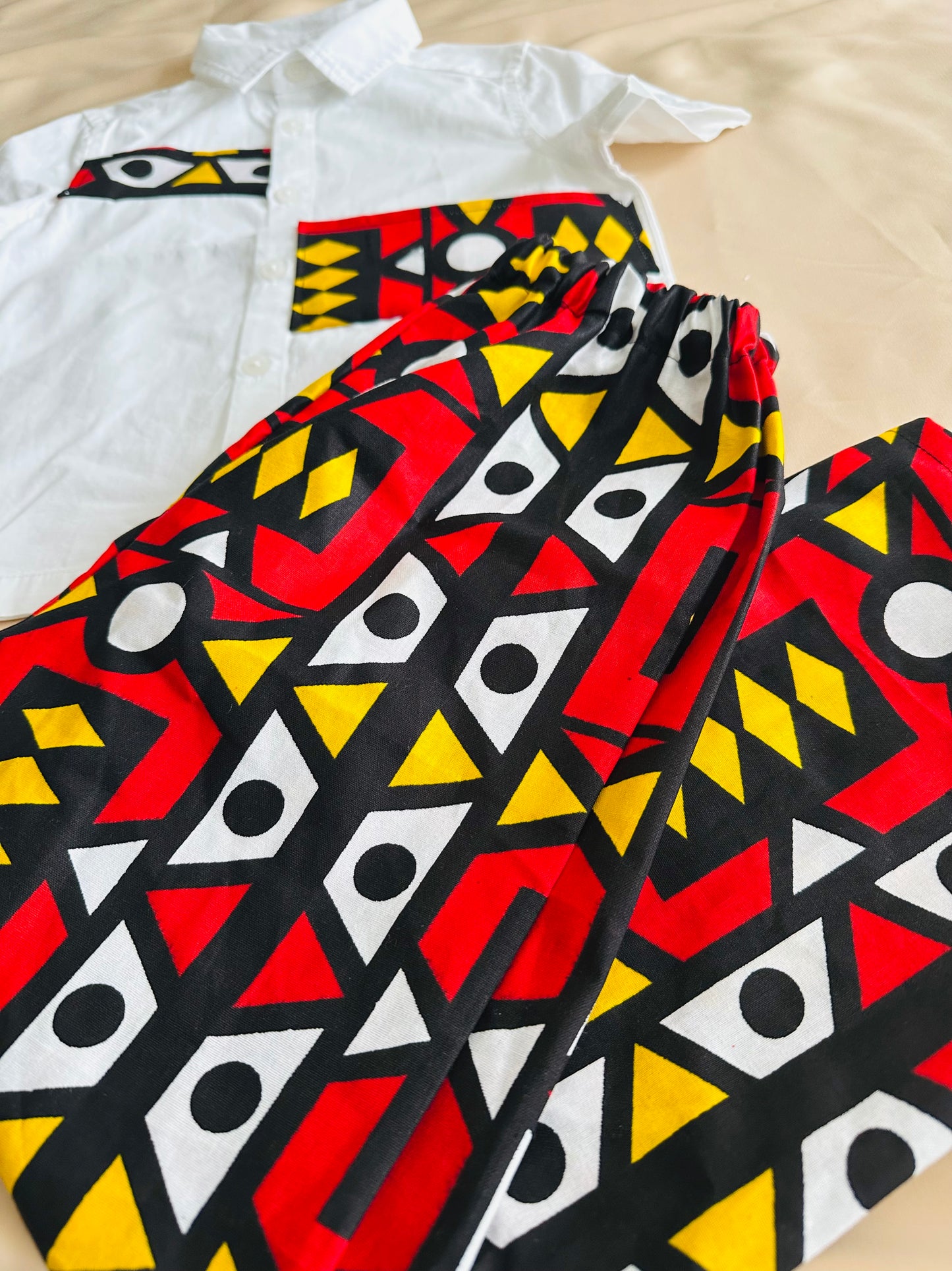 Ensemble style Africain enfant - chemise et pantalon - Bogolan