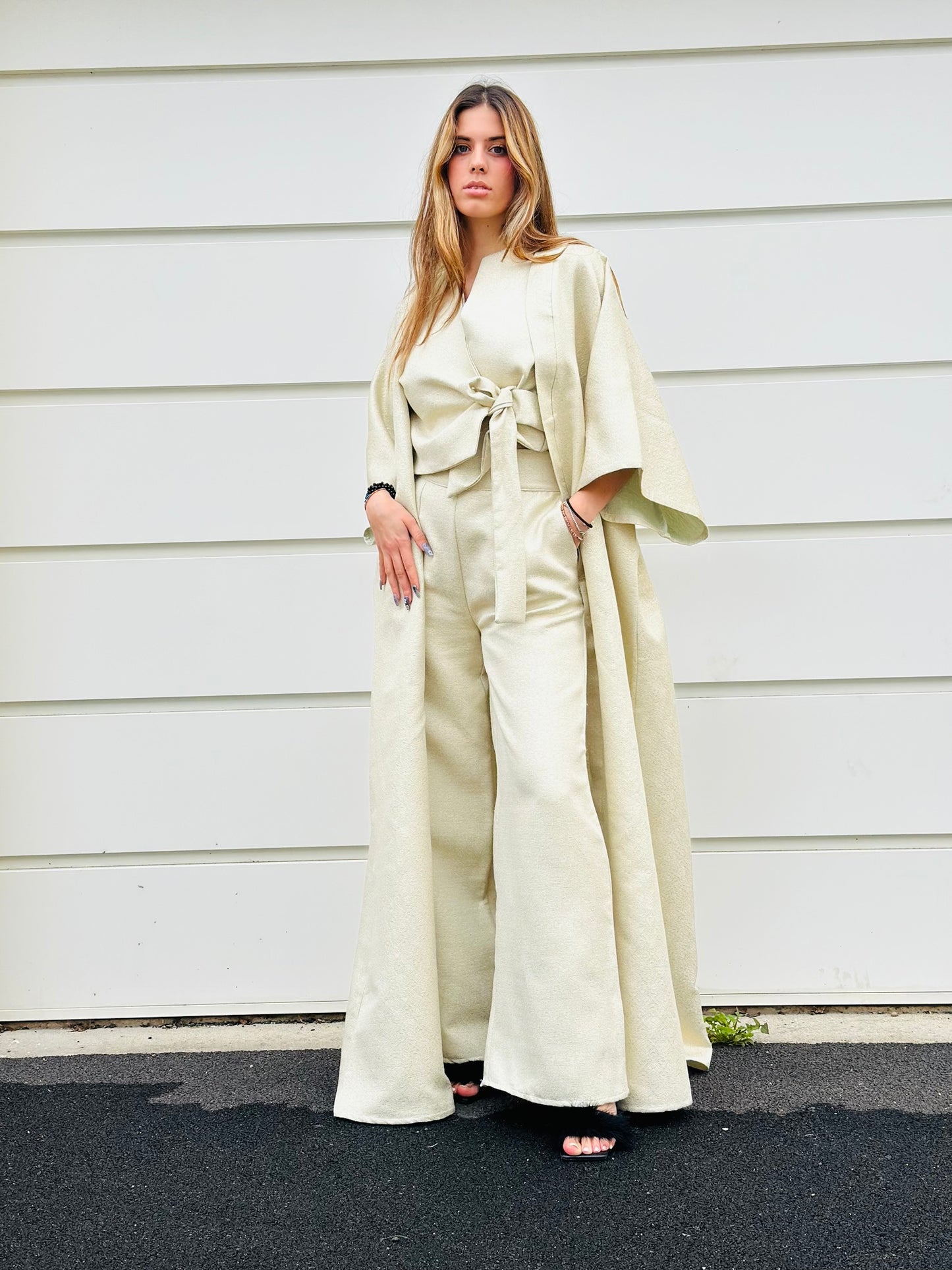 Kimono maxi brocart beige pailletée - Capsule Source