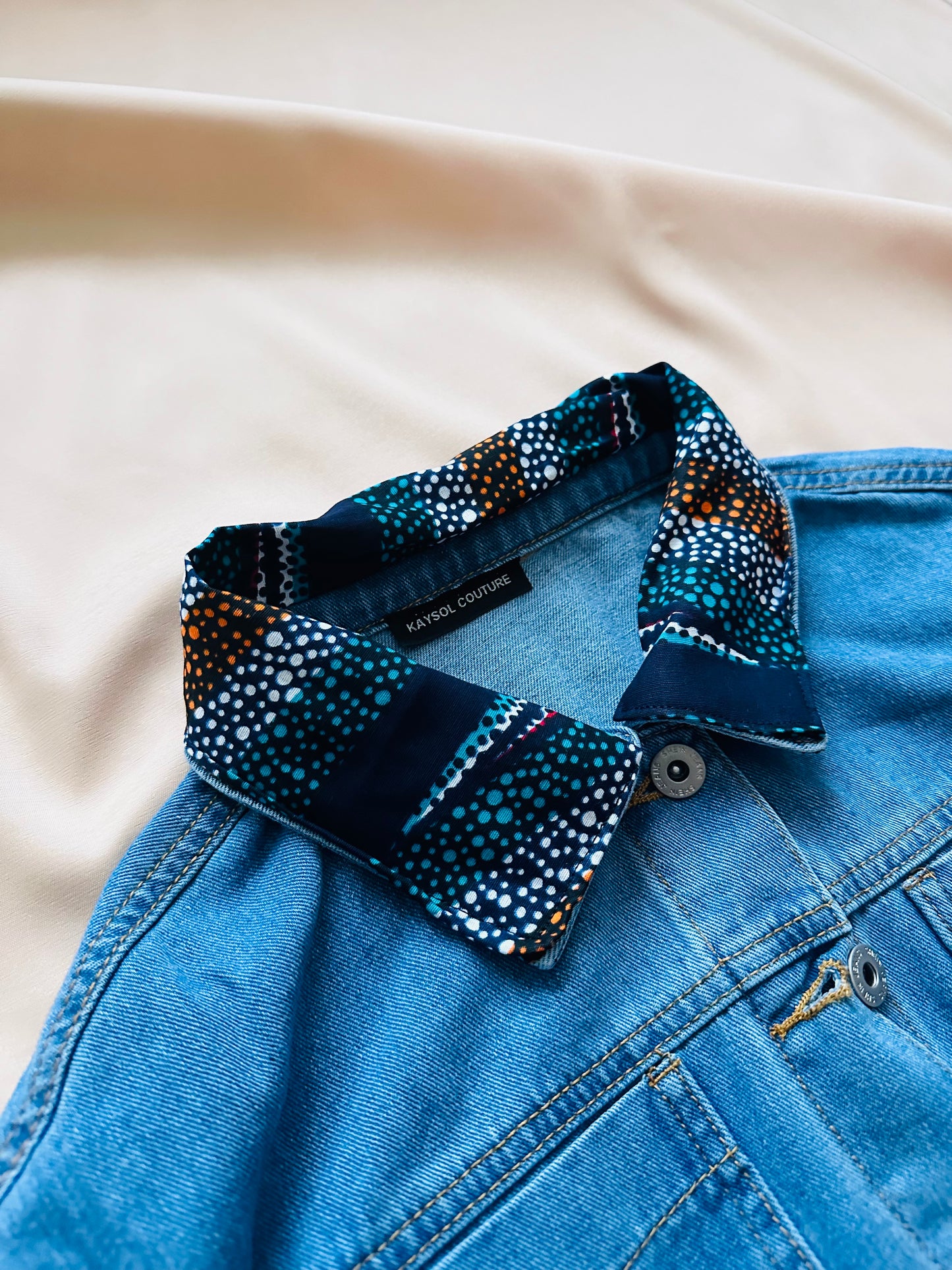 Veste en jean Wax - Veste en jean customiser - Bleu - Fait main - Cadeau original