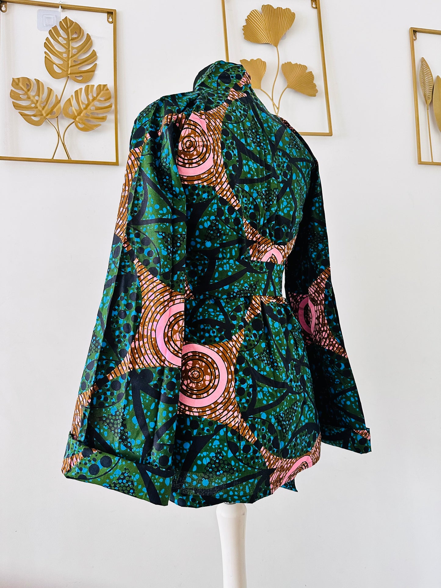 Kimono en wax Turquoise - avec ceinture