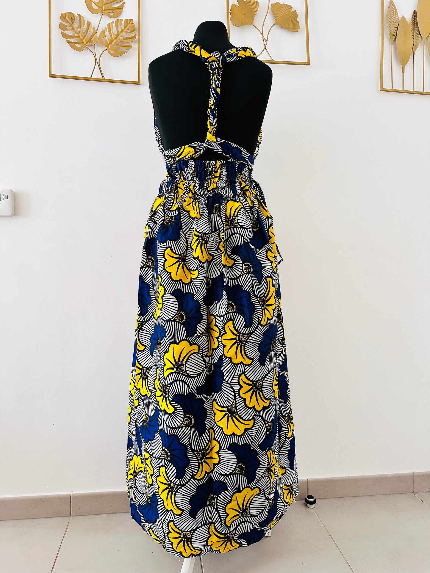 Robe Convertible en wax - Fleurs jaunes et bleues