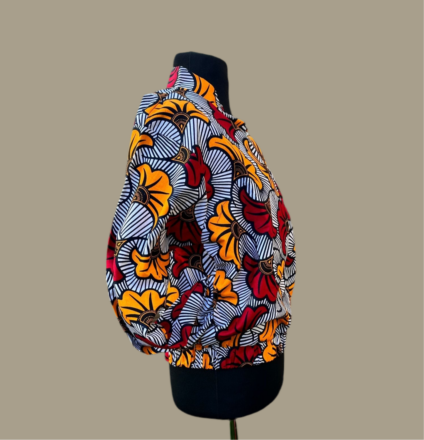 Bomber en Wax mixte - Avec poches - motif Fleurs de mariage