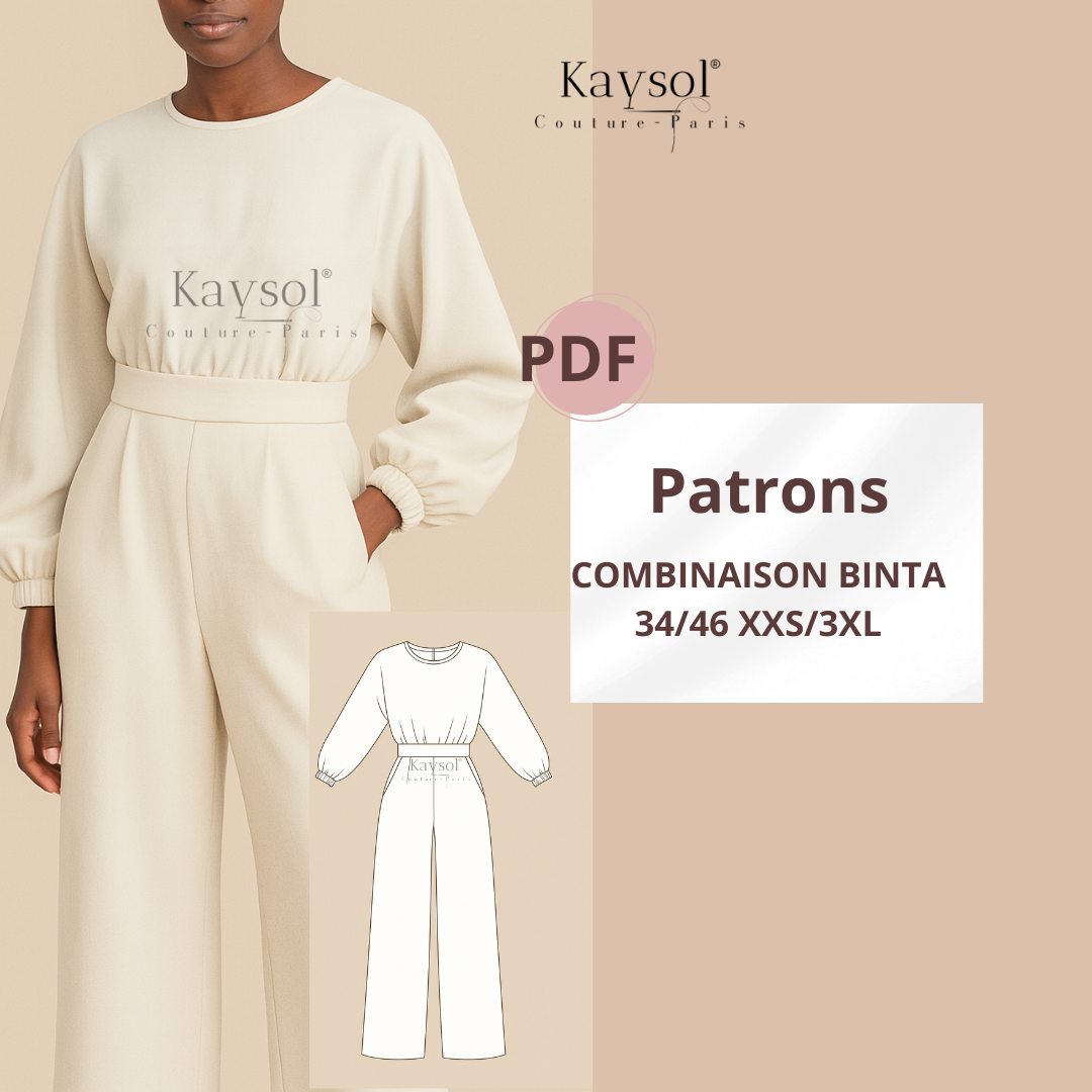 Dessin technique combinaison femme BINTA – patron PDF couture