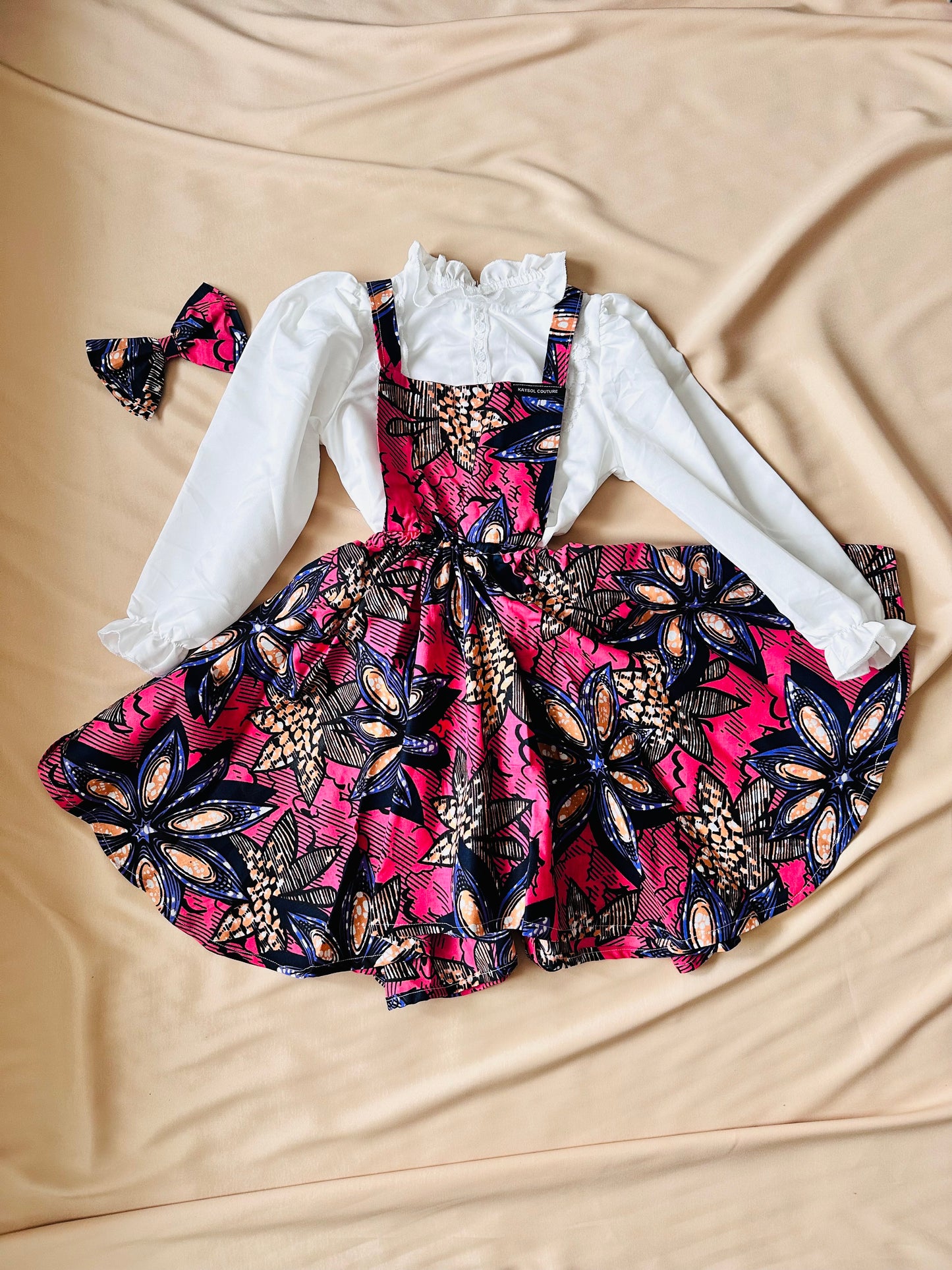 2 pièces enfant en Wax - Robe et chemise - Wax fleurie rose