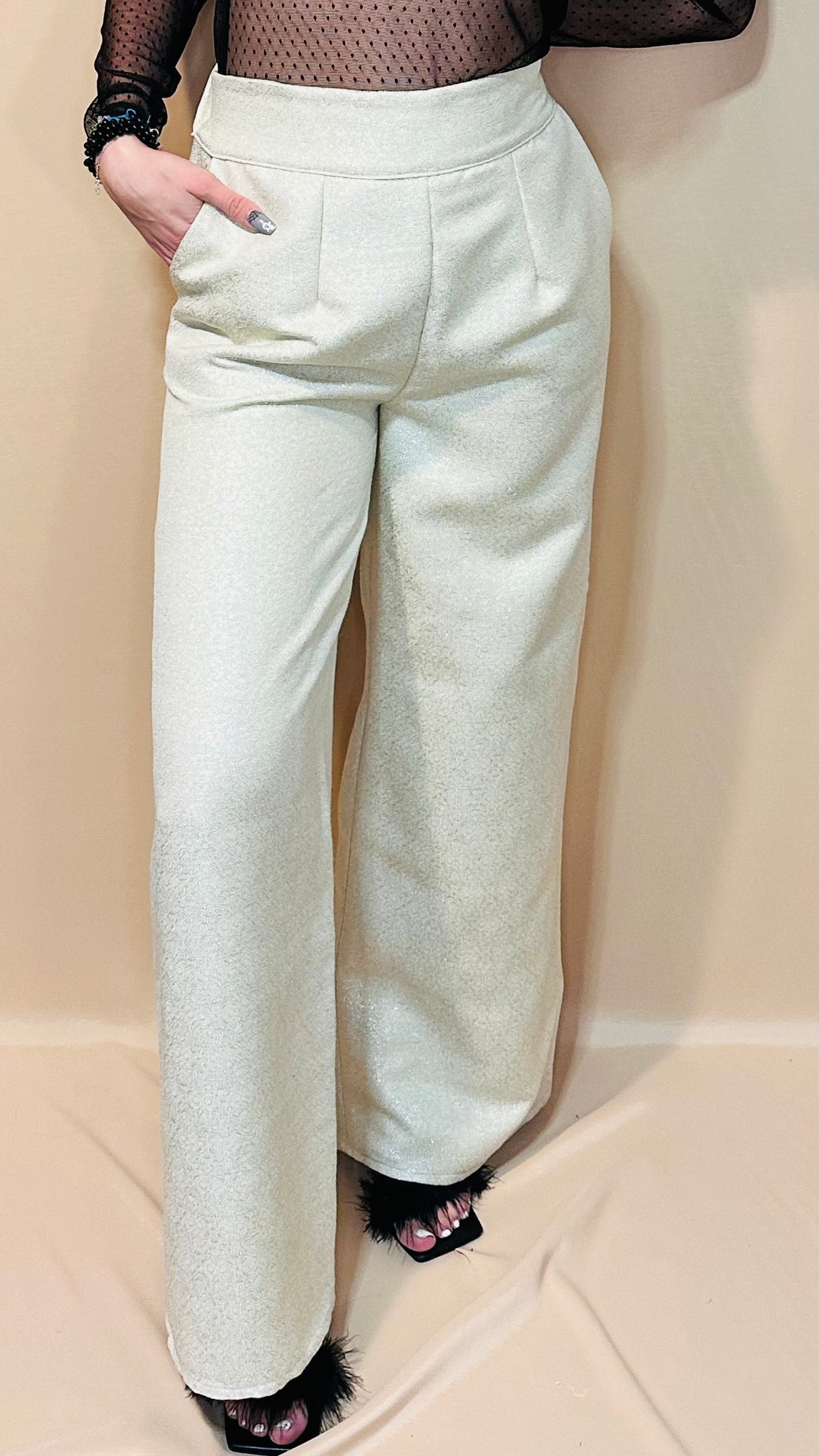 Pantalon taille haute Brocart beige - Capsule Source