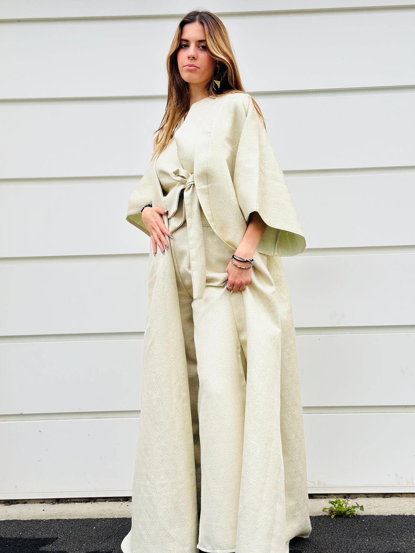 Kimono maxi brocart beige pailletée - Capsule Source