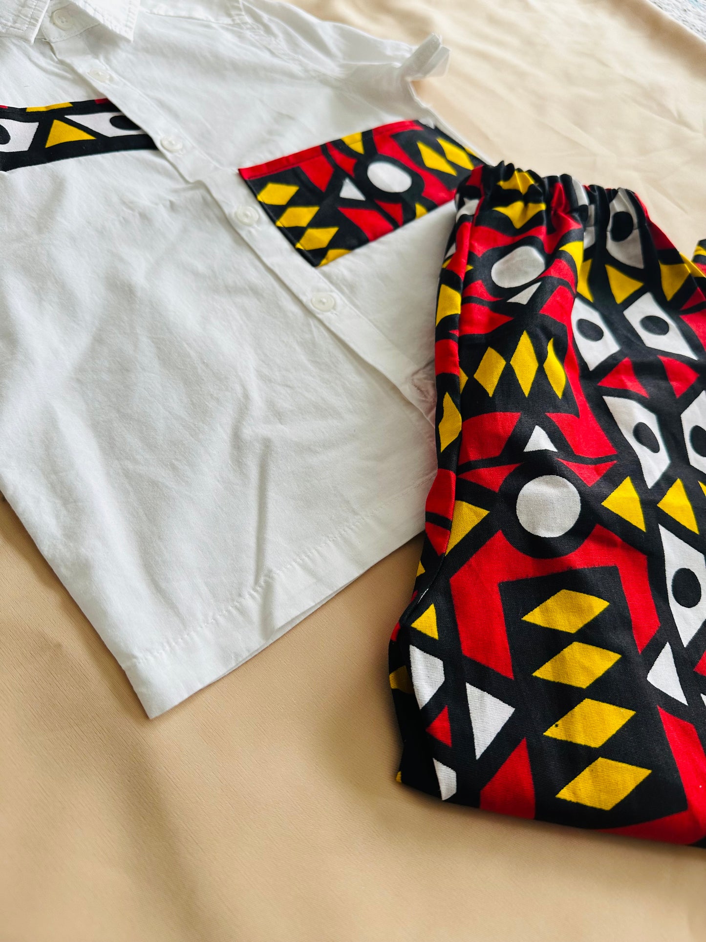 Ensemble style Africain enfant - chemise et pantalon - Bogolan
