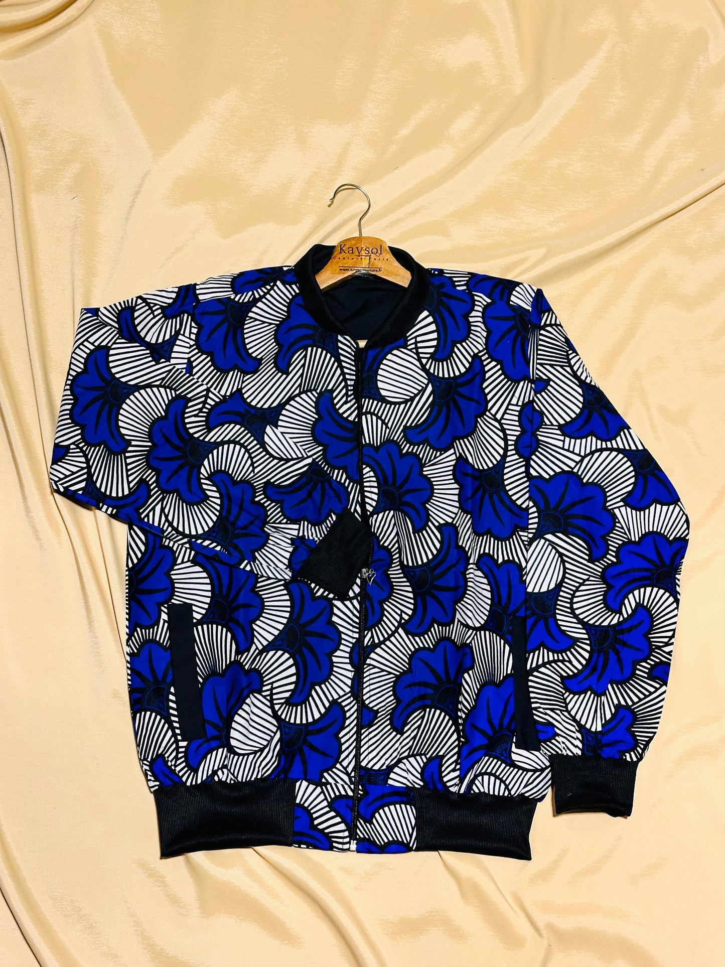 Bomber en Wax Mixte - Bleu roi - bord noir