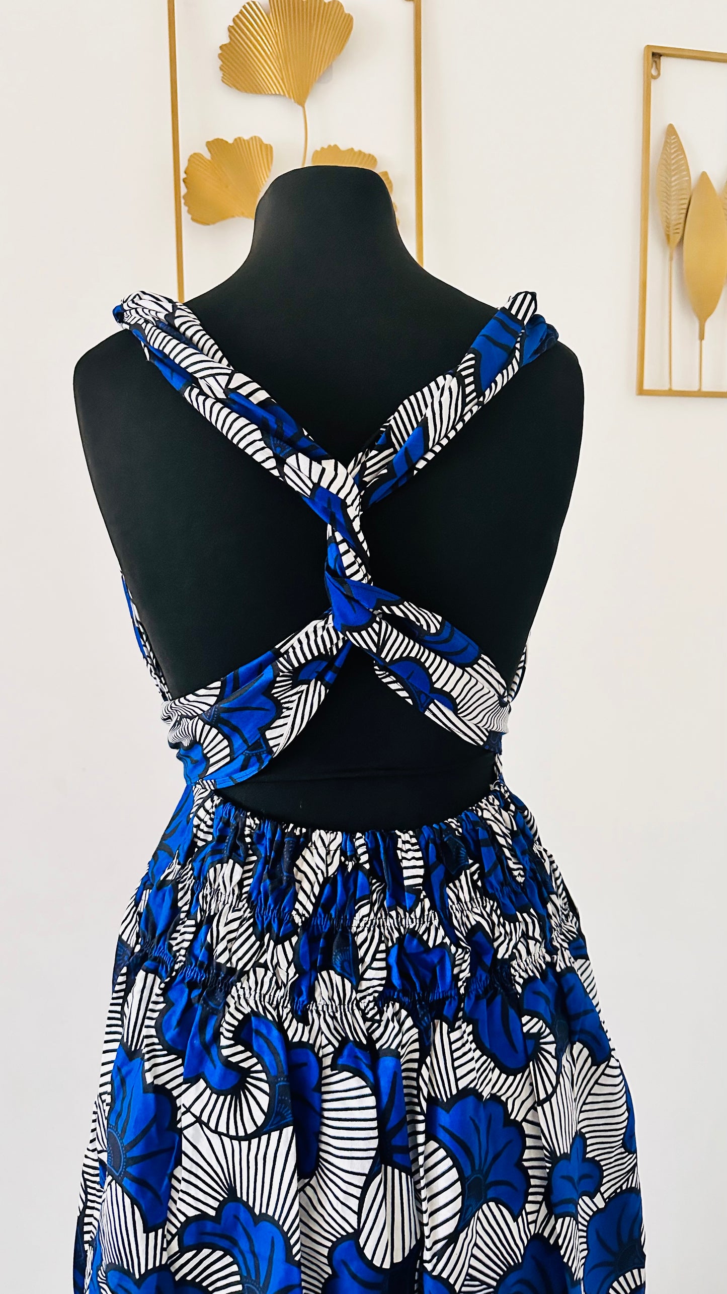 Robe Infinity en wax - Fleurs Bleu Roi