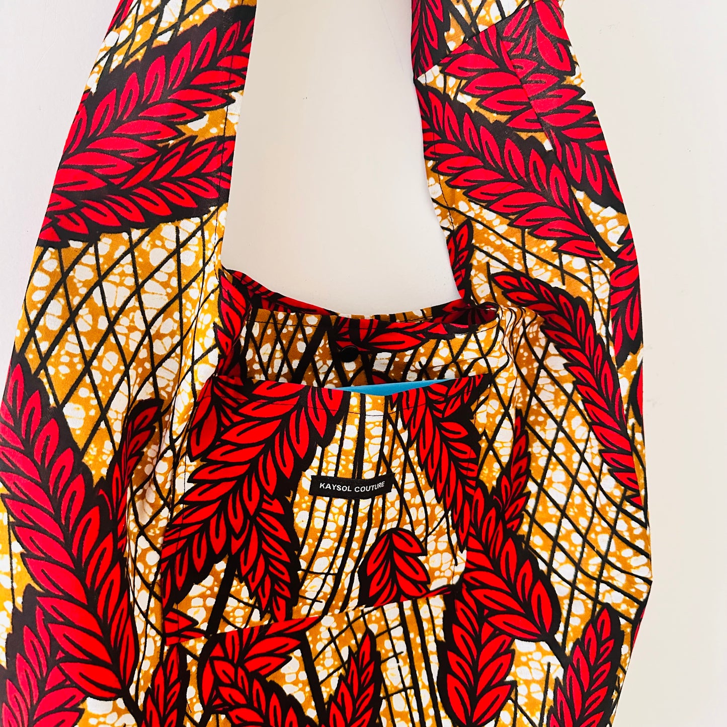 Sac en wax Rouge et beige - Hobo bag wax