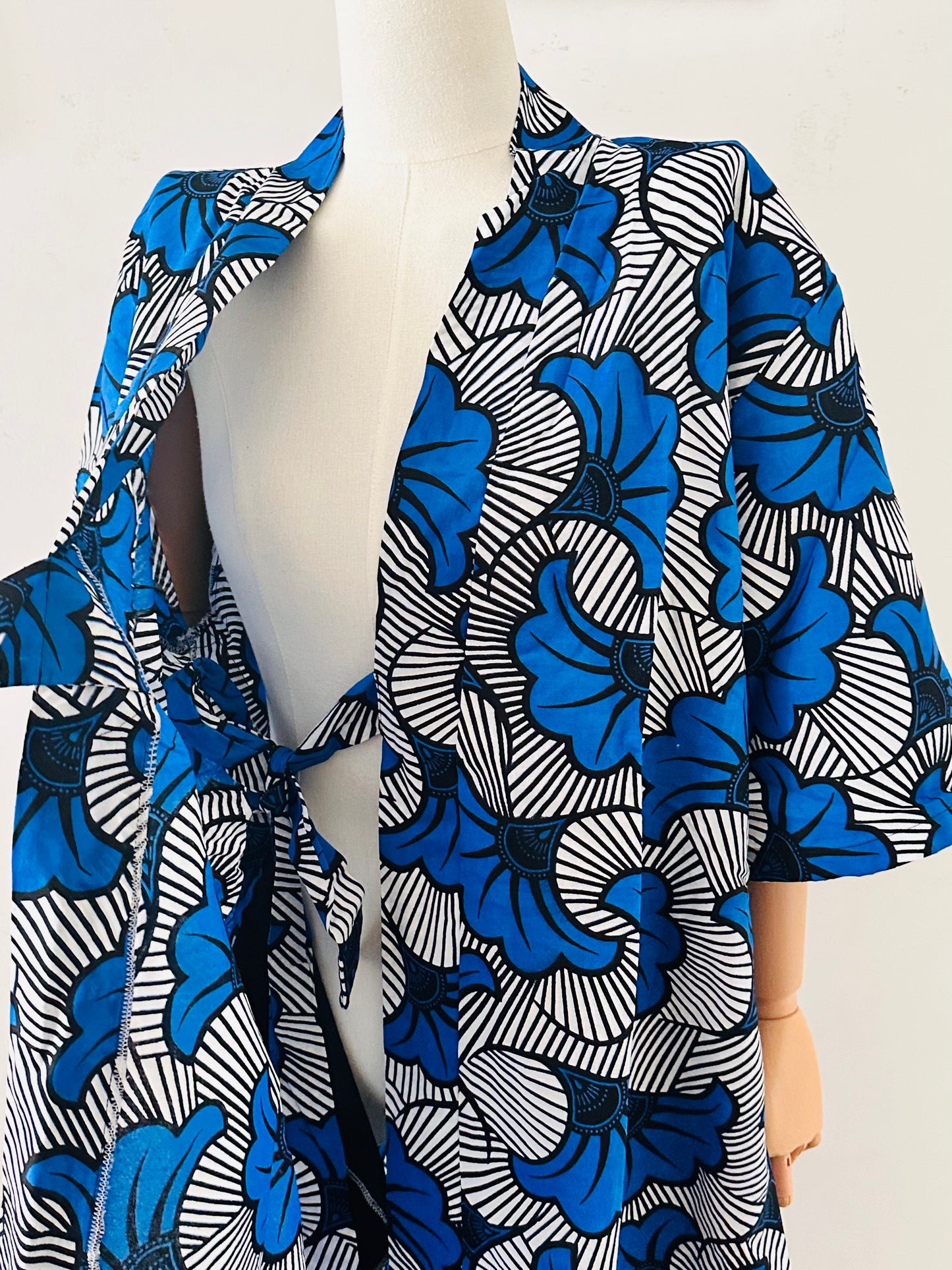 Robe portefeuille africaine - Wax Bleu Roi - Jaune
