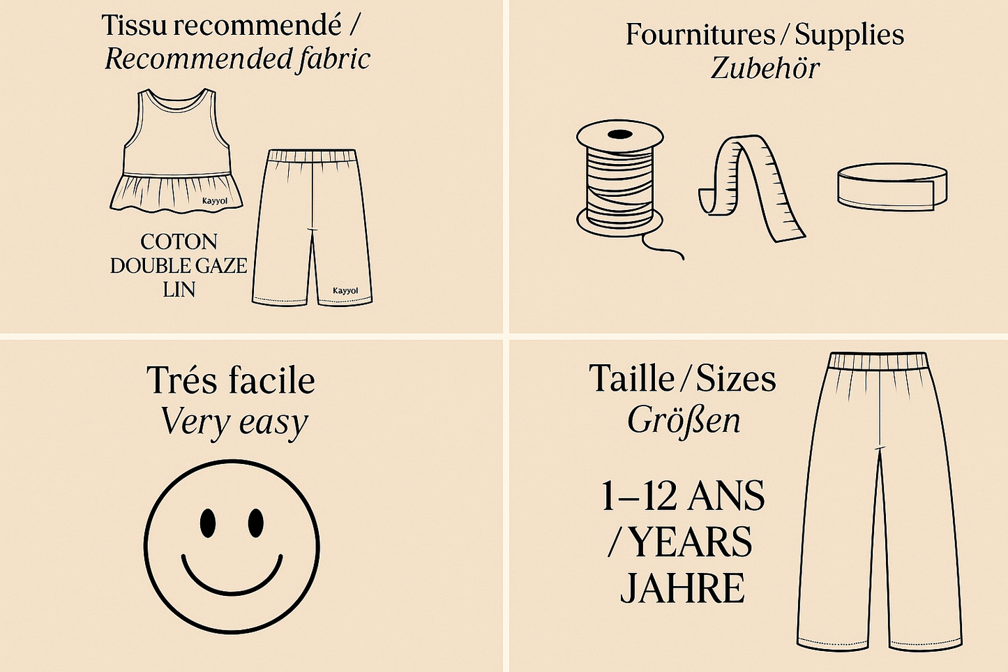 Patron couture enfant MILA – Haut & Pantalon fille | Tailles 1 à 12 ans