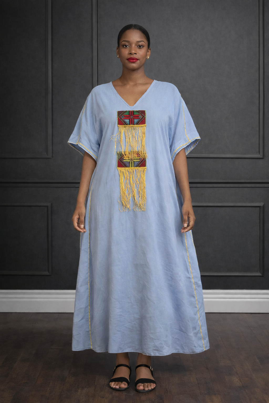 Robe ample avec wax - wax art - Bleu