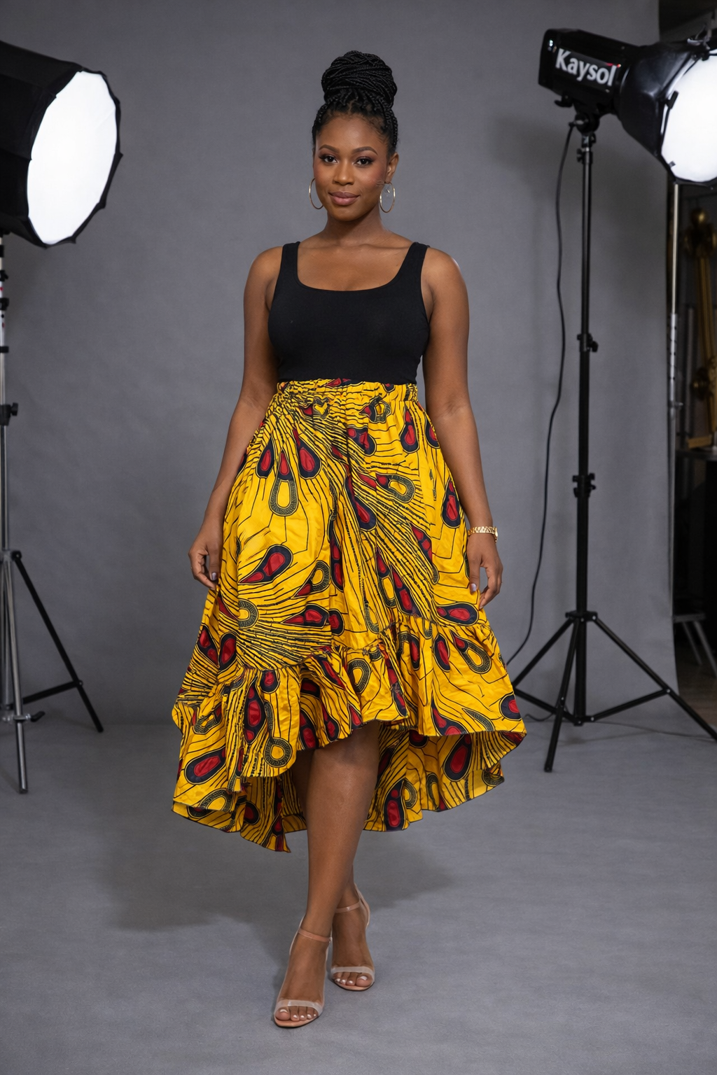 Jupe africaine longue - Taille Haute - Avec volant