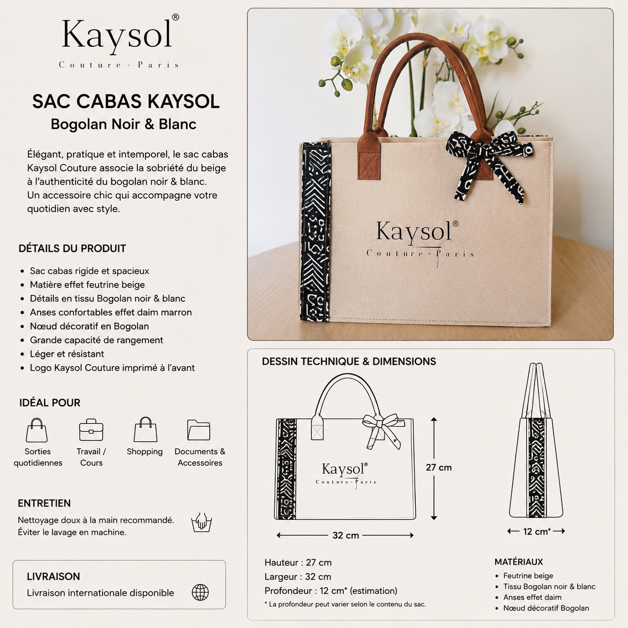 Kaysol Tote Bag / Black Bogolan / Gift Idea for Women