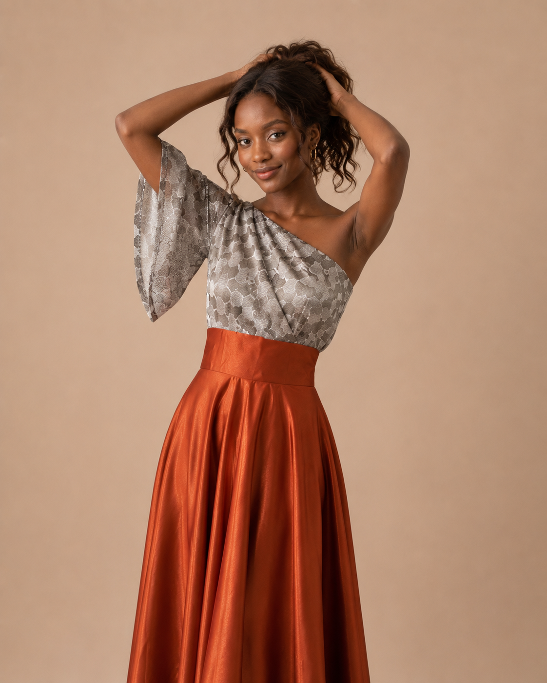 Terracotta Long Skirt - Duchess Satin Skirt - Terracotta