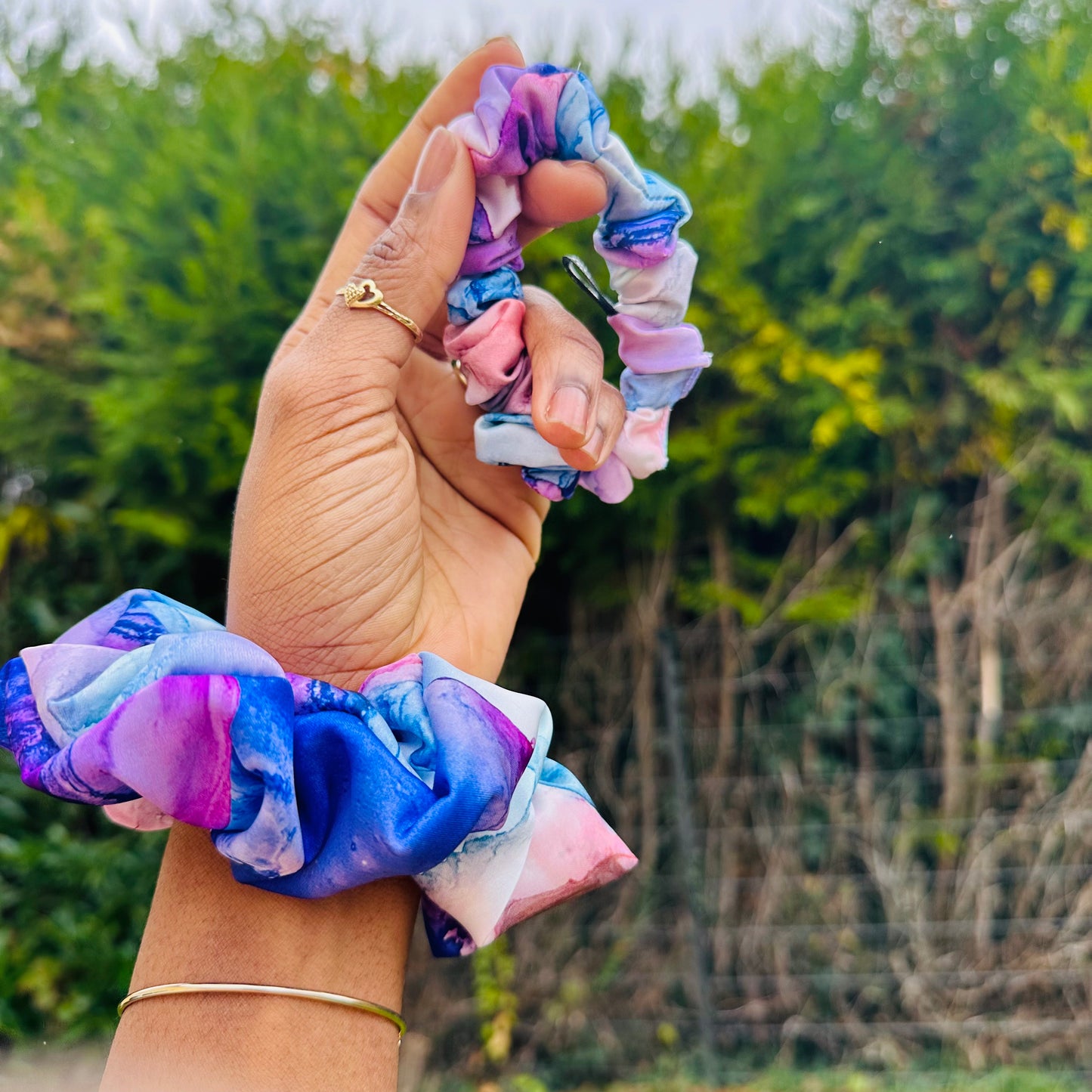 Duo de chouchous satin violet aquarelle touché soie Premium – Taille XS & M