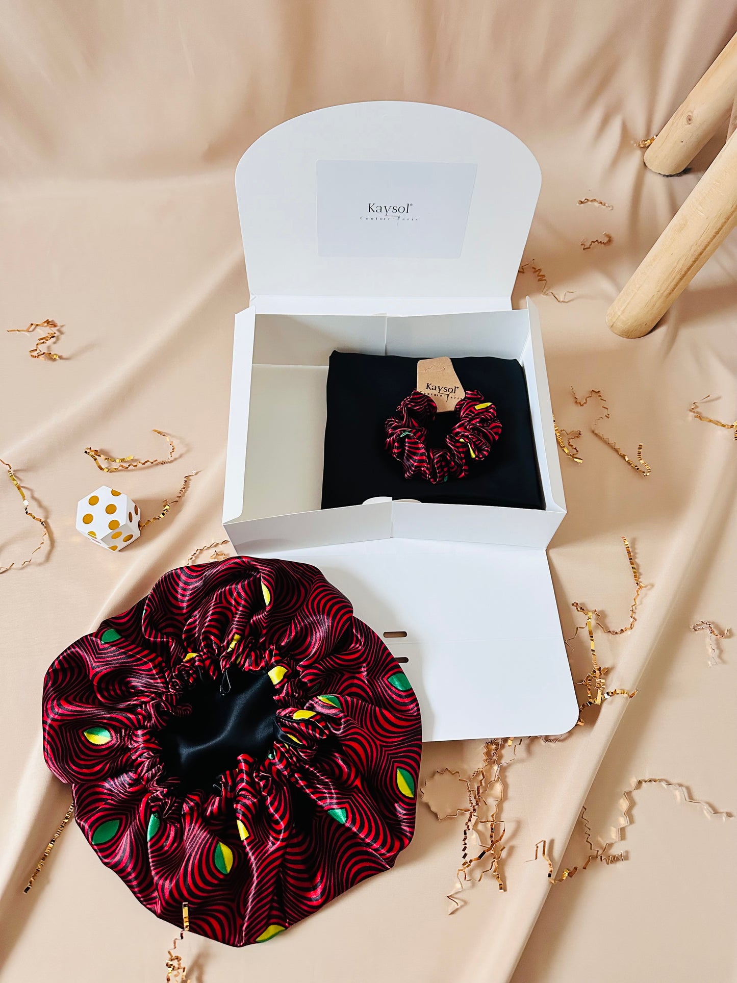 Bonnet en satin wax - Taie d'oreiller en Satin et chouchou - Box cadeau