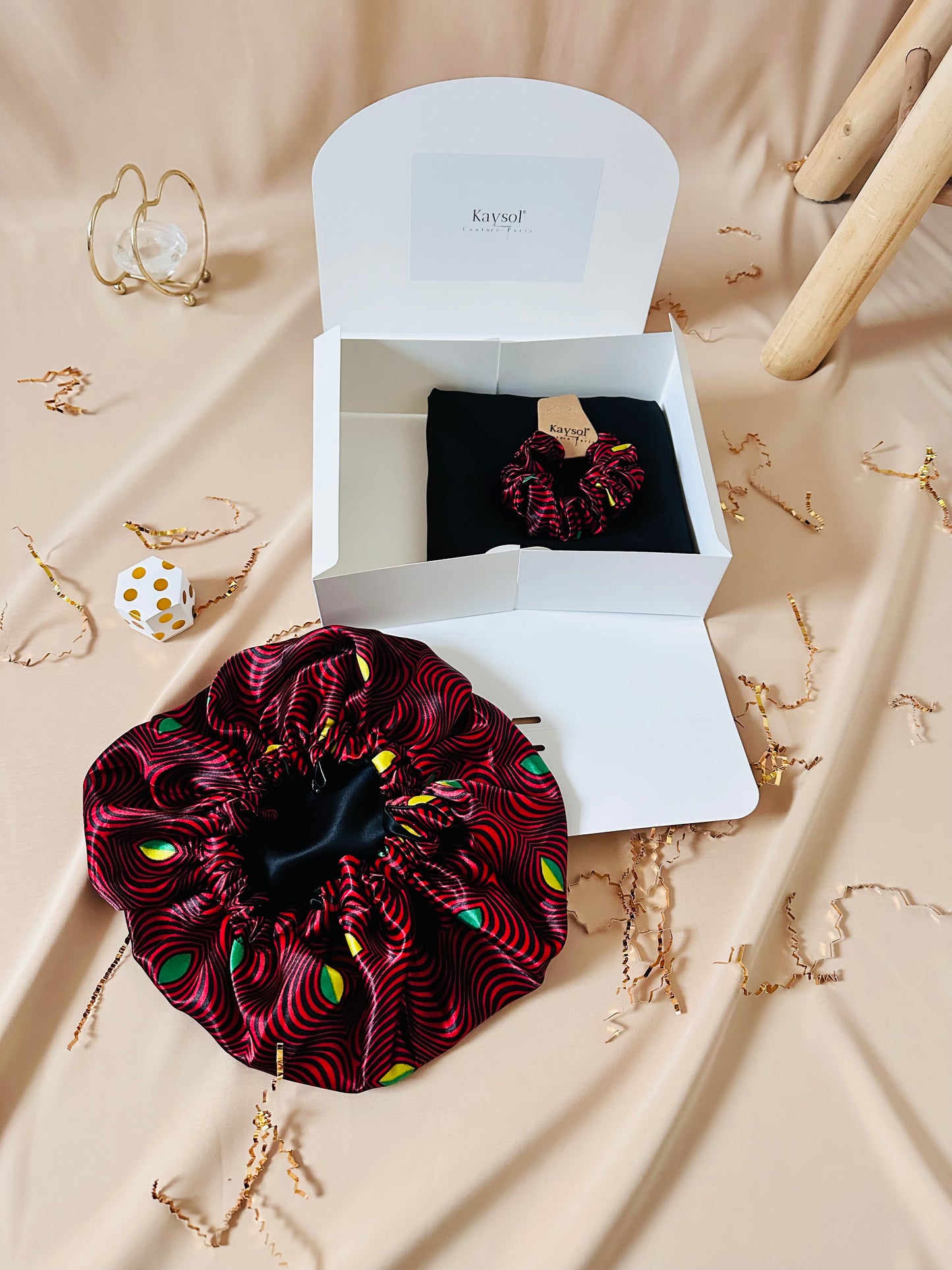 Bonnet en satin wax - Taie d'oreiller en Satin et chouchou - Box cadeau