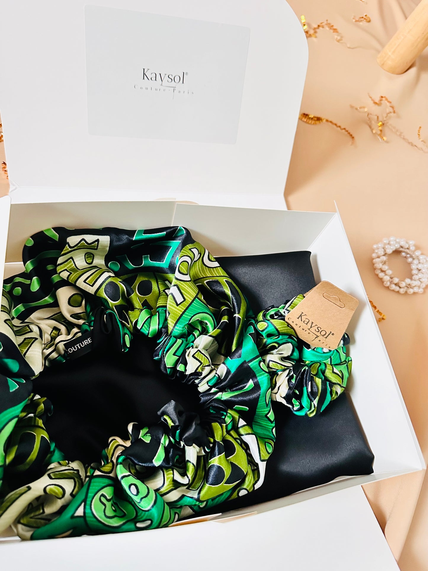 bonnet en wax - bonnet de nuit en soie vert