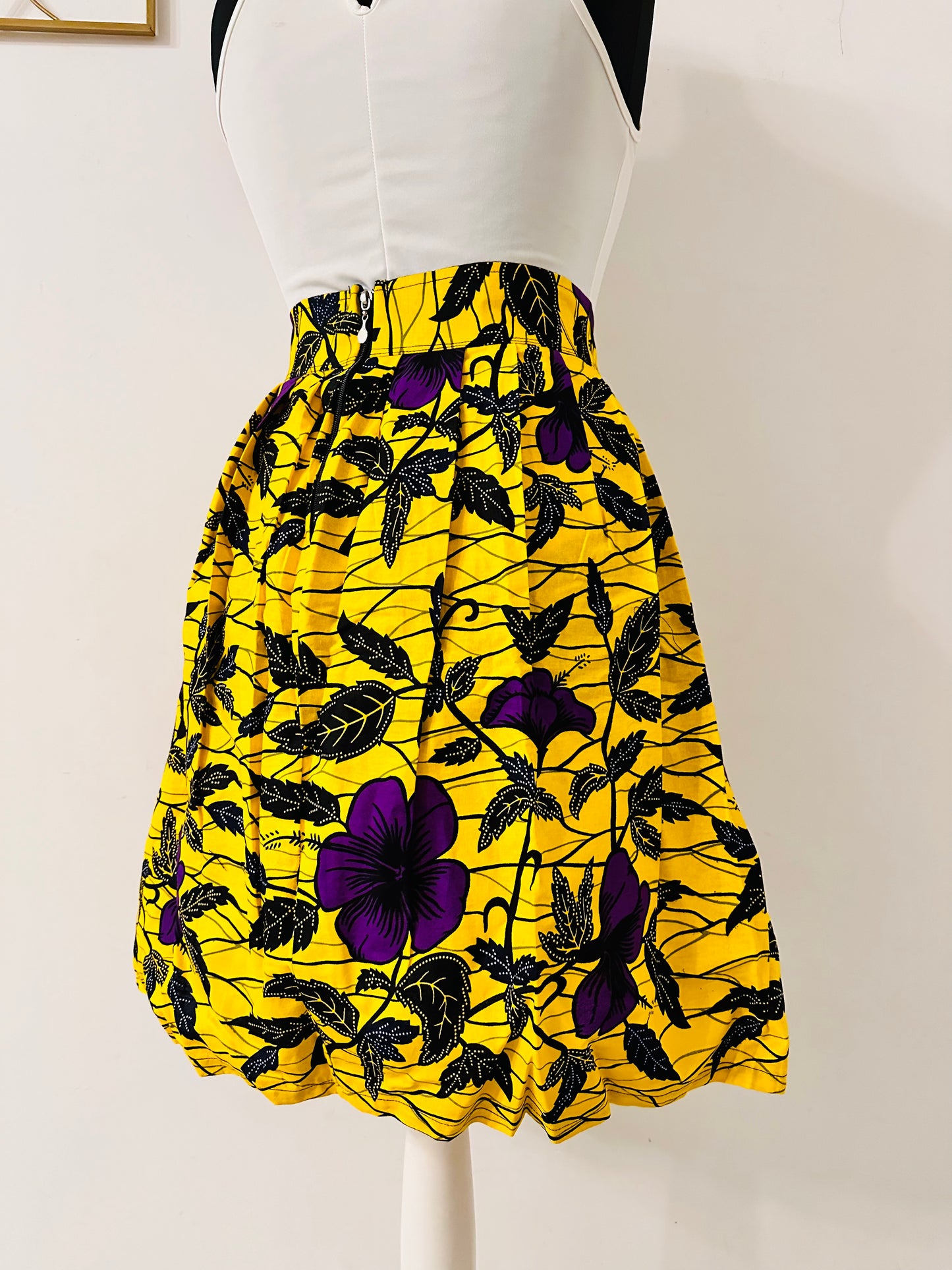 Jupe courte en wax jaune - Avec poches