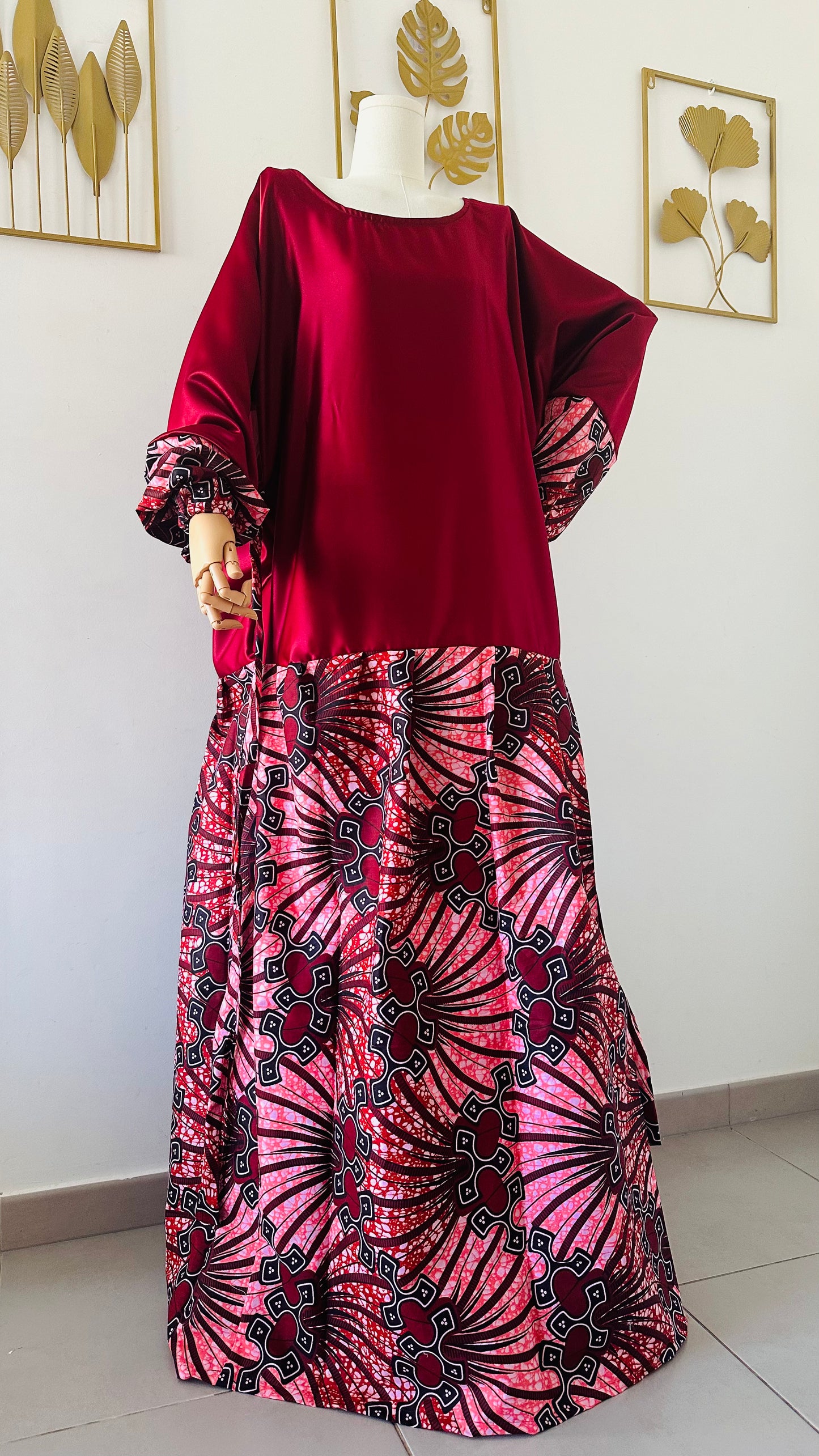robe en wax rose - robe en pagne rouge bordeaux - Robe longue en Wax - robe manche longue en wax - mode africaine- modele robe wax - robe de mariée africaine - robe de soirée africaine