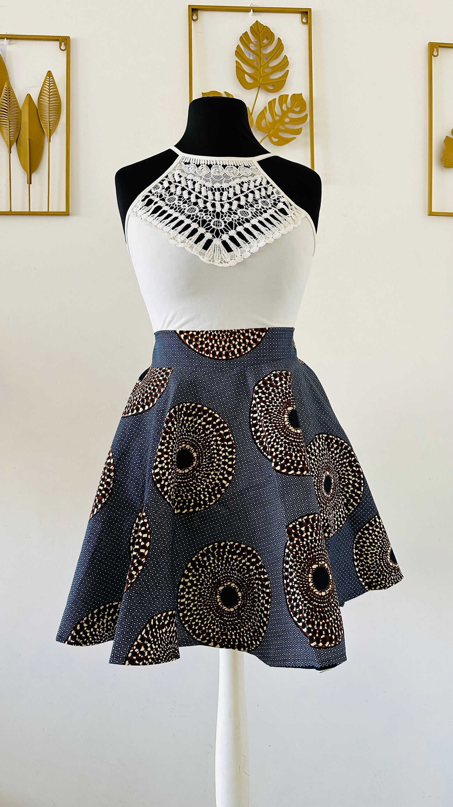 Jupe Patineuse en wax - Jupe Courte africaine- jupe africaine bleu - jupe en wax rouge et beige