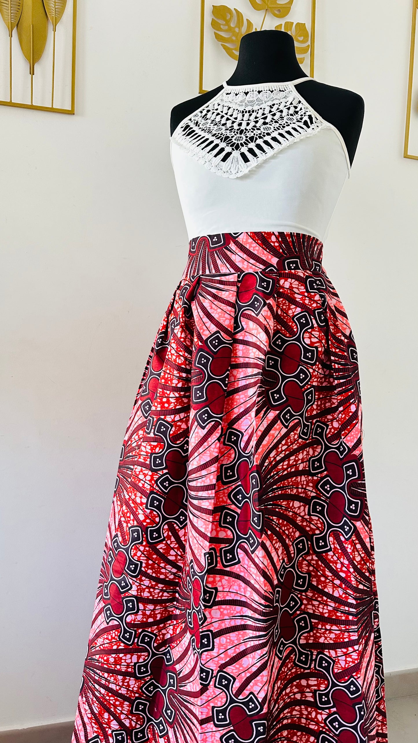 Jupe maxi en Wax - rose - bordeaux- -jupe mariage africain - tenue témoin mariage - africain- jupe longue rouge - jupe longue rose