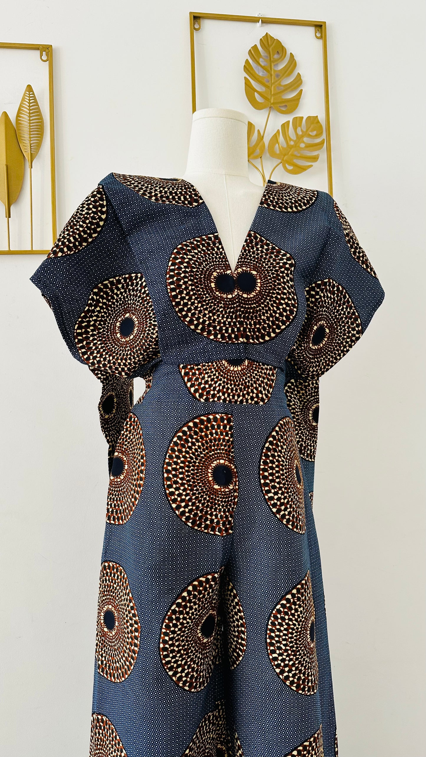 Combinaison en Pagne - Bleu-brun - tenue africaine- pantalon en wax - combinaison en tissu africain - combinaison dos nu en wax