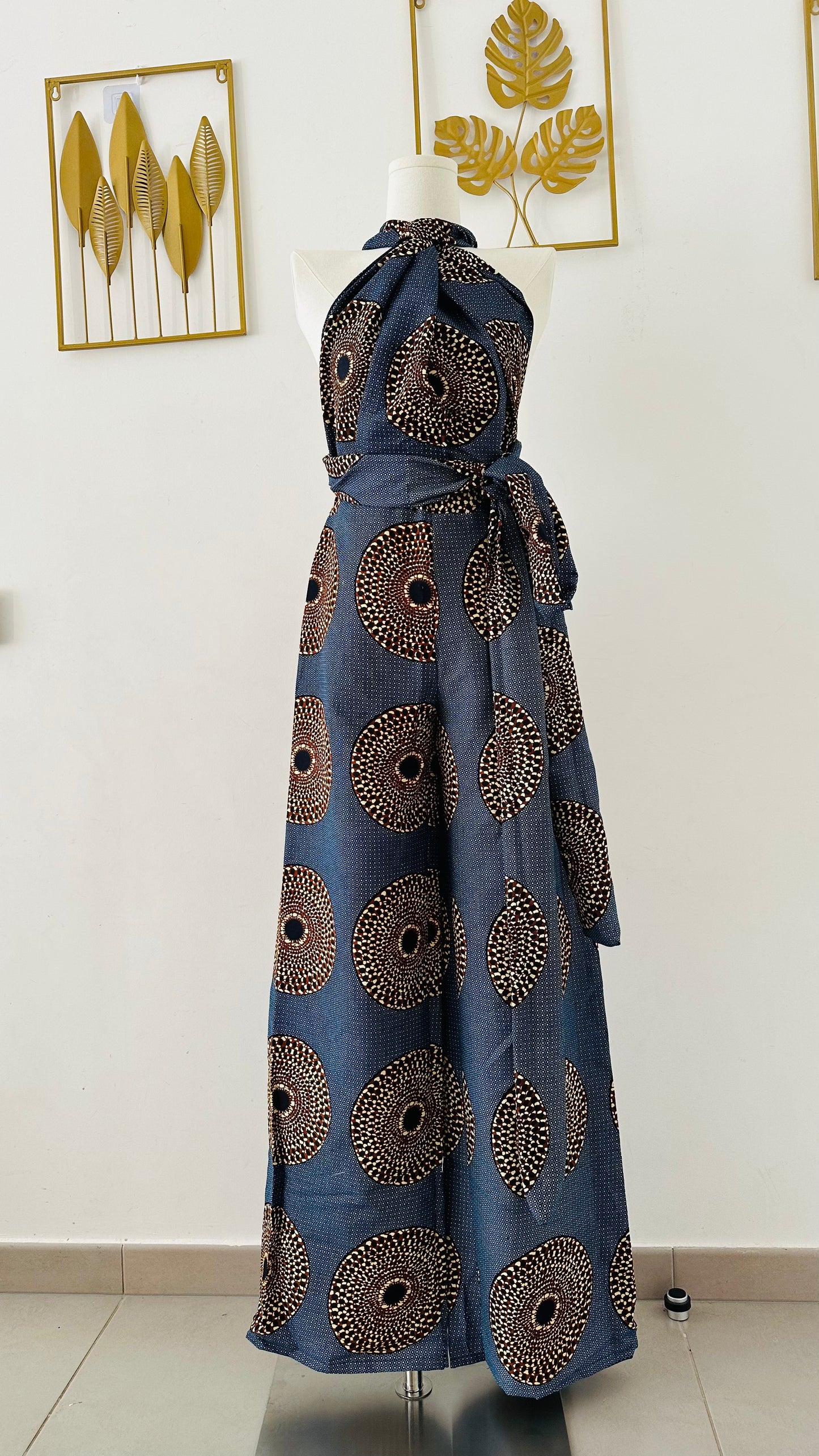 Combinaison en Pagne - Bleu-brun - tenue africaine- pantalon en wax - combinaison en tissu africain