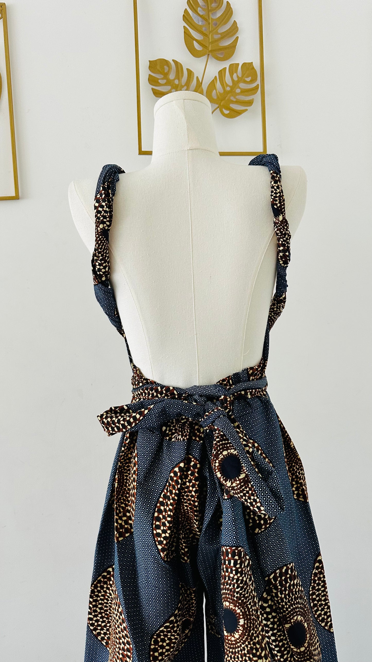 Combinaison en Pagne - Bleu-brun - tenue africaine- pantalon en wax - combinaison en tissu africain - combinaison dos nu en wax