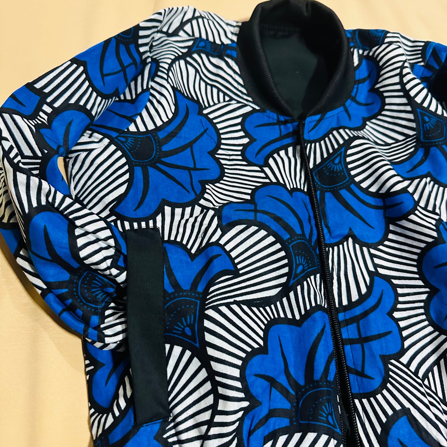 Bomber en Wax mixte - Réversible - Avec poches - motif Fleurs de mariage