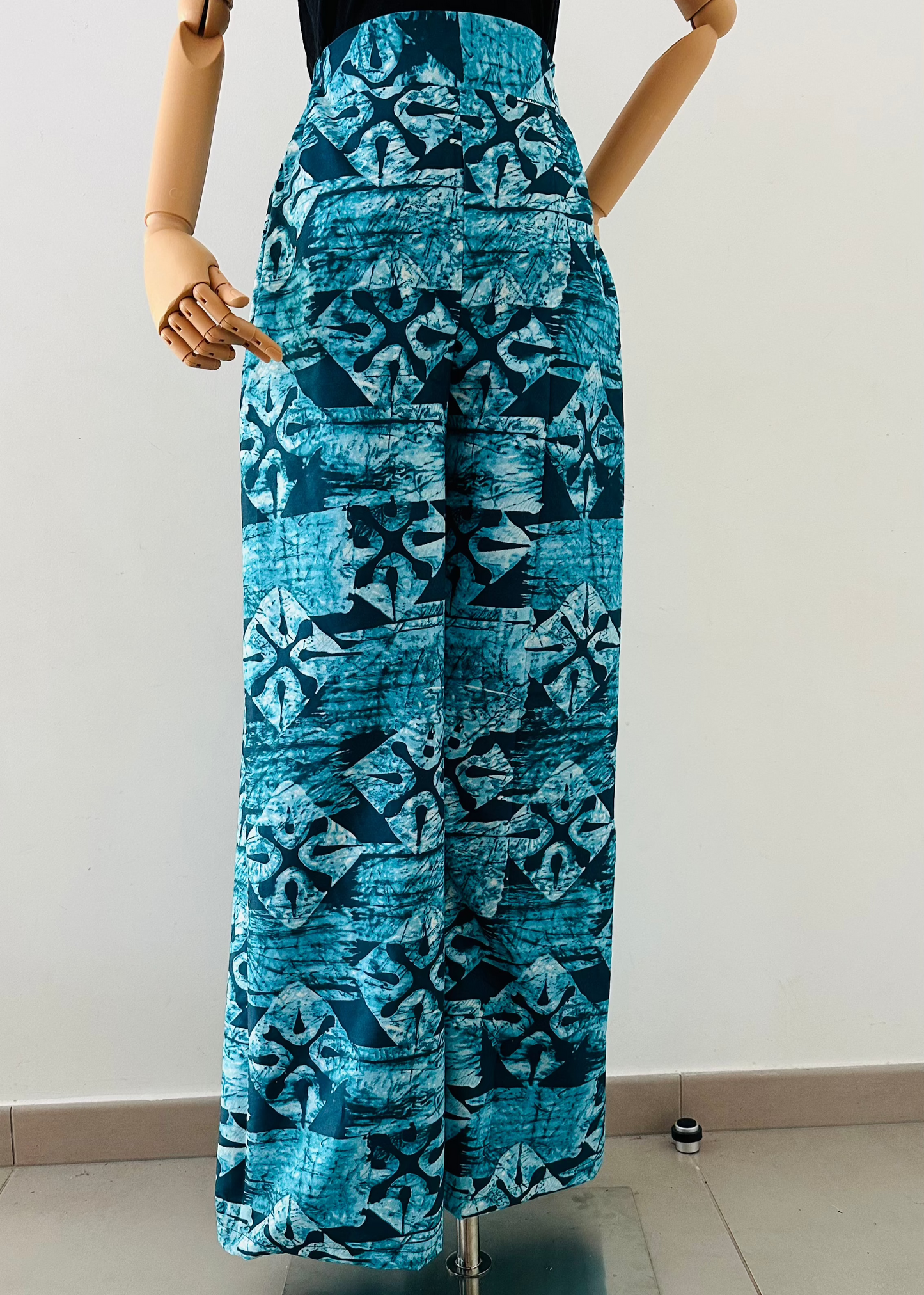 Pantalon Large Taille Haute - Tie Dye turquoise