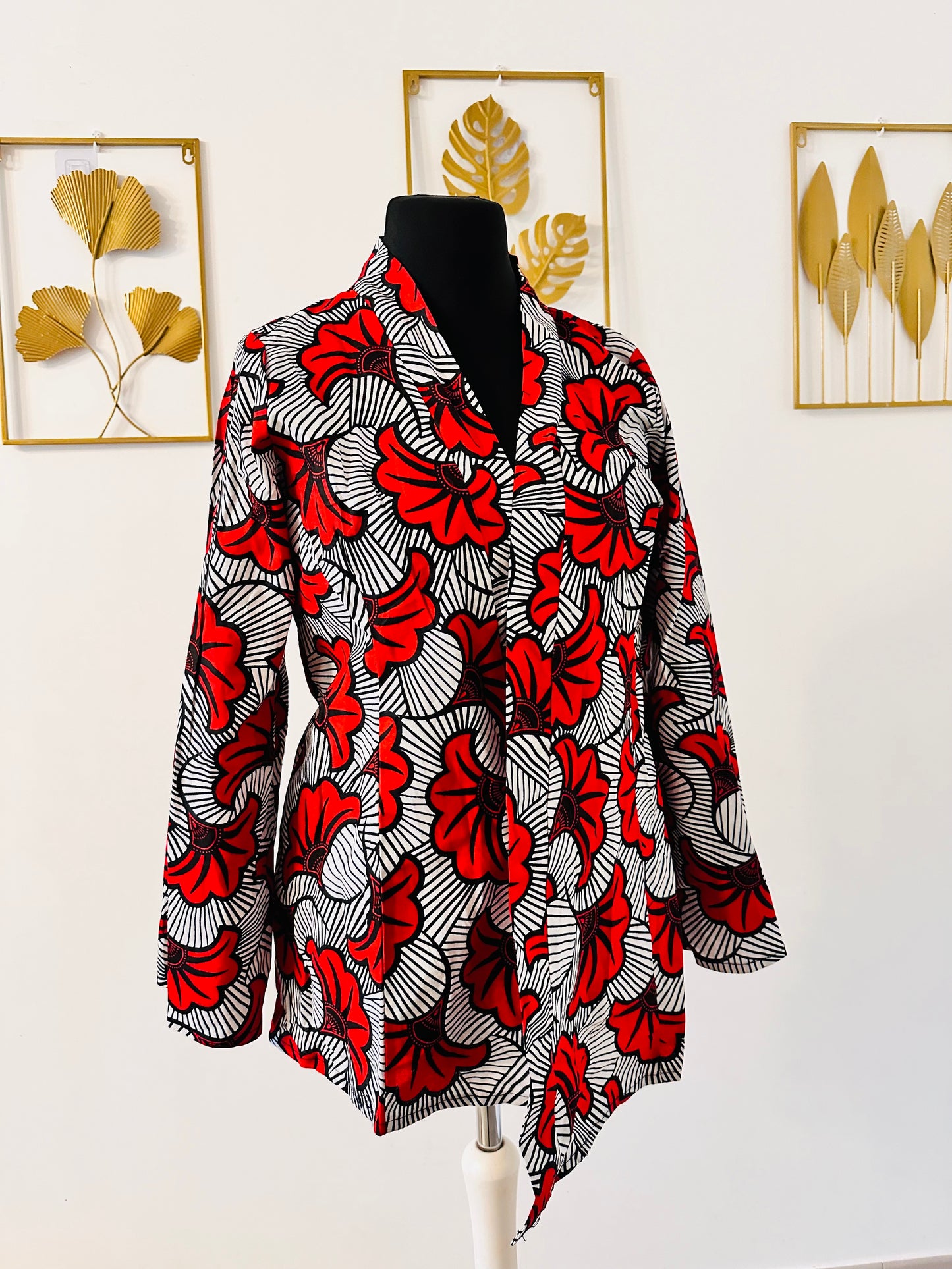 Kimono en wax - Fleurs de mariage rouges