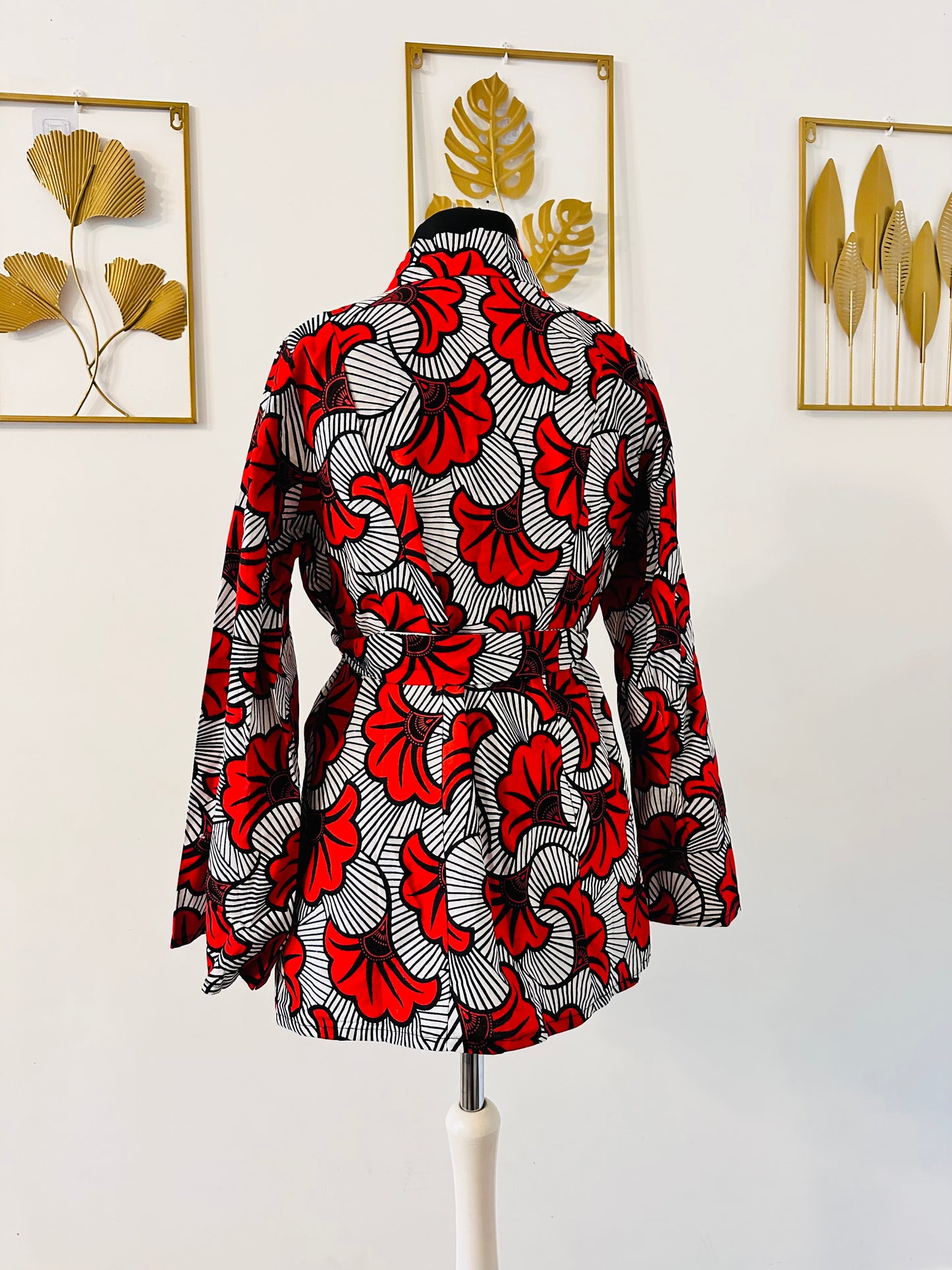 Kimono en wax - Fleurs de mariage rouges