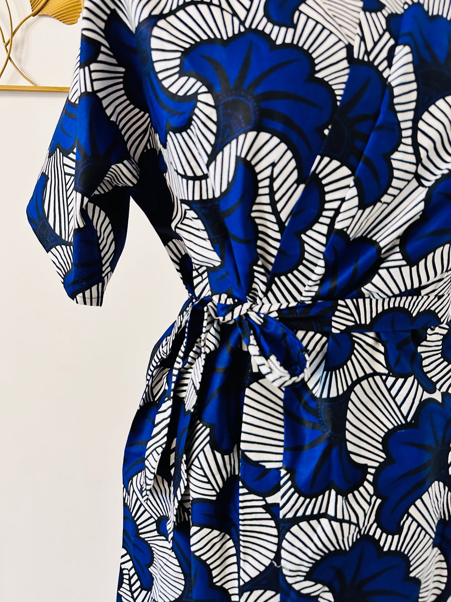 Robe portefeuille africaine - Wax Bleu Roi - Jaune