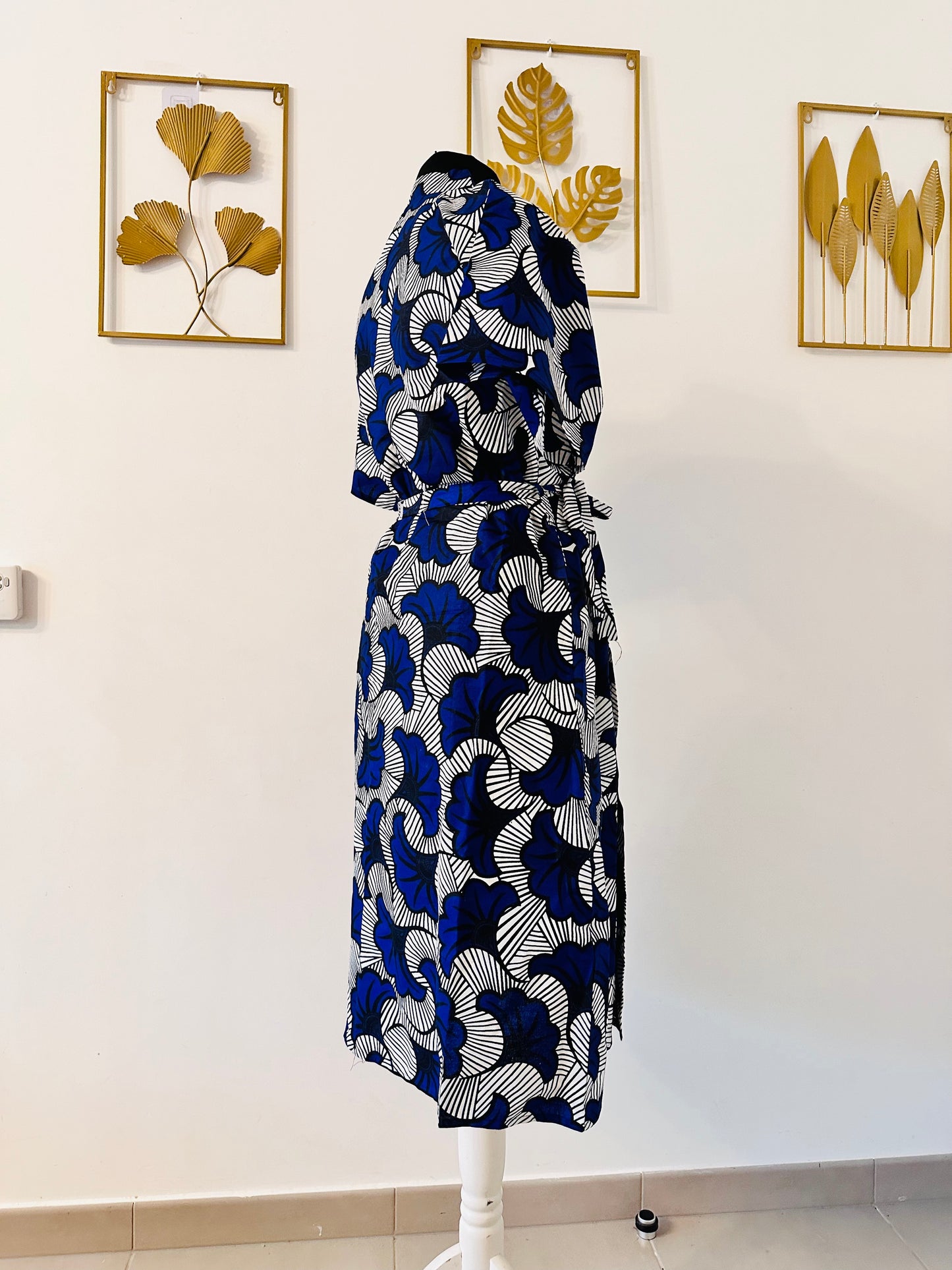 robe en wax fleurs bleues