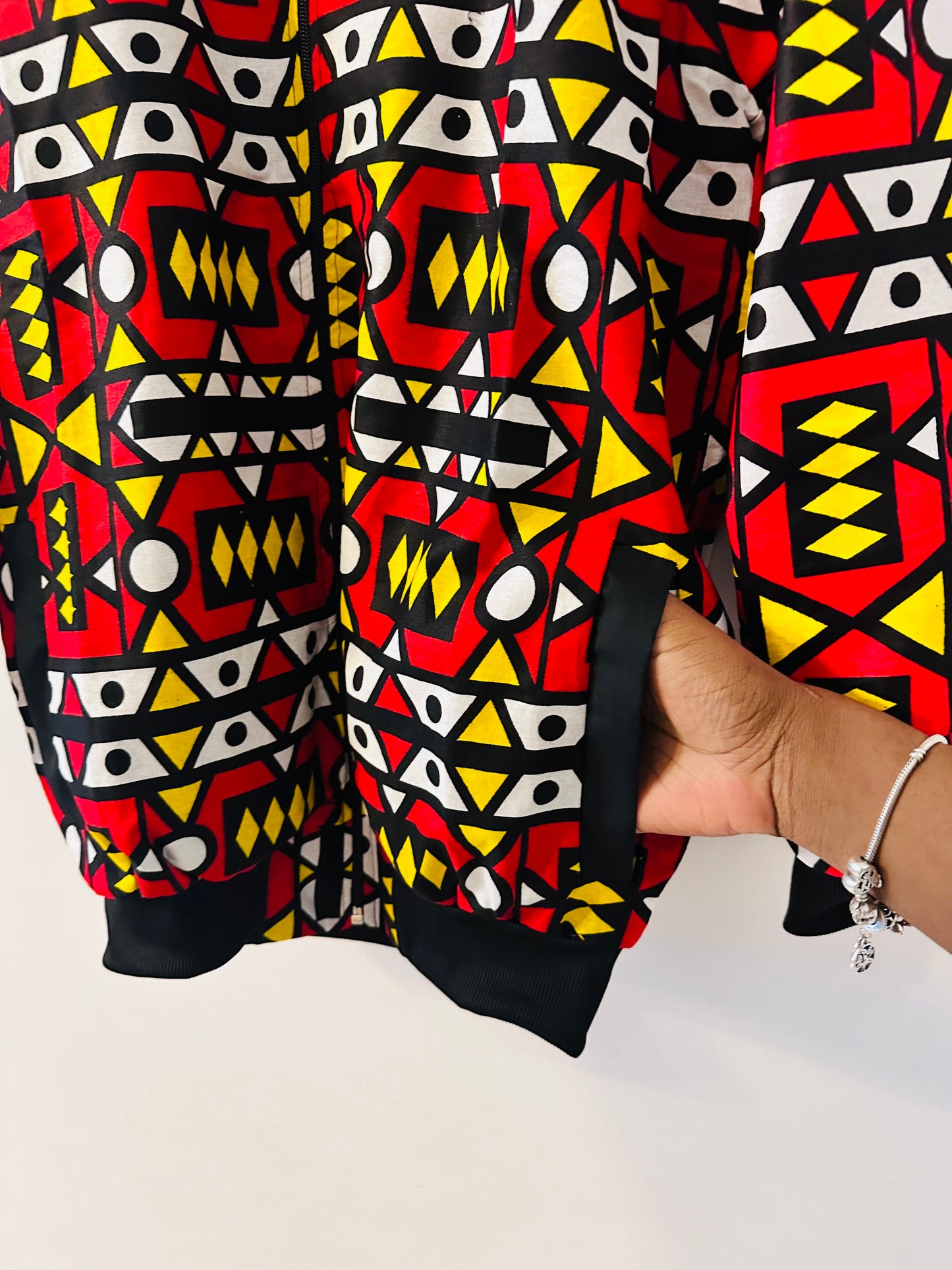 Wax bomber jacket - Red Bogolan - Reversible